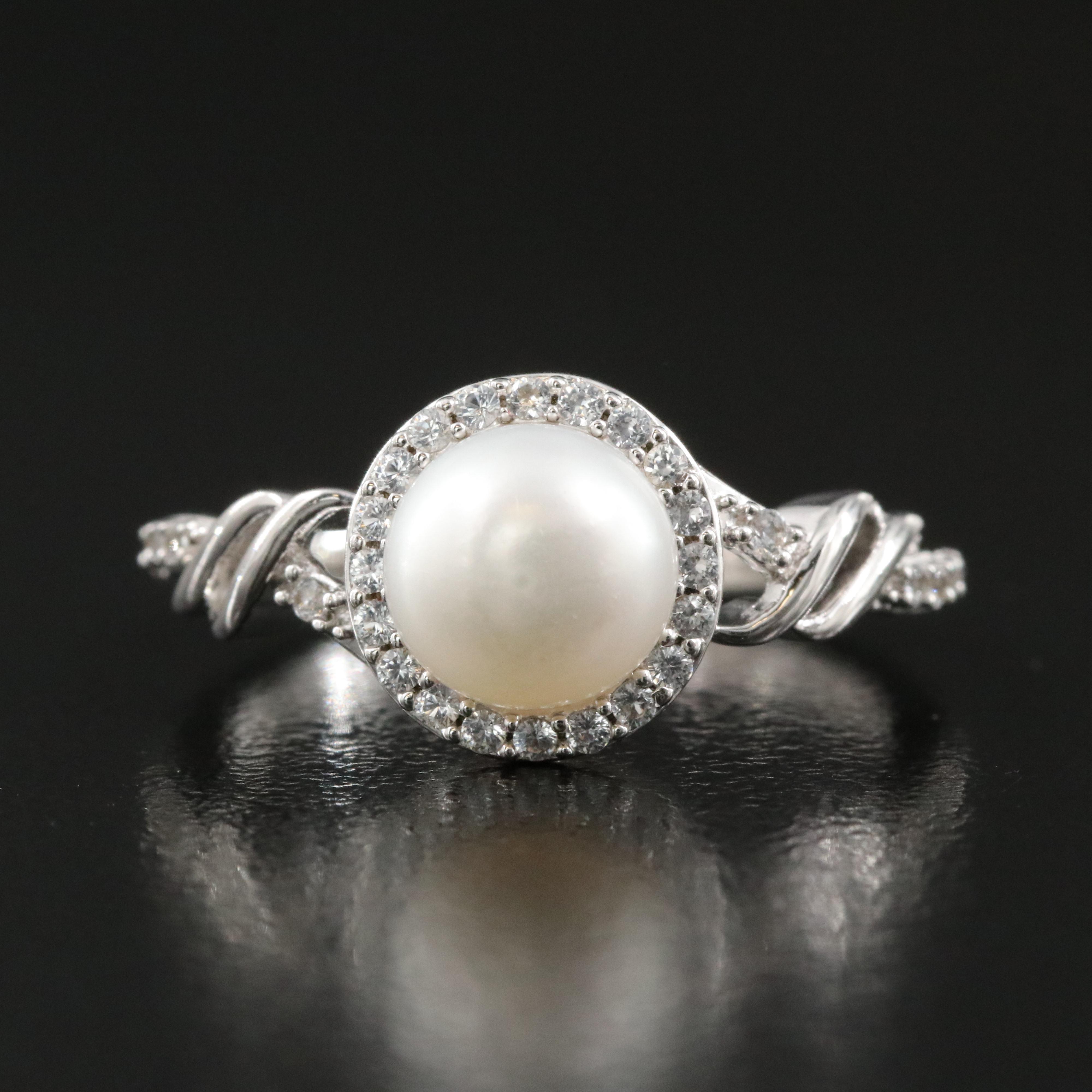 Sterling Pearl and White Sapphire Ring