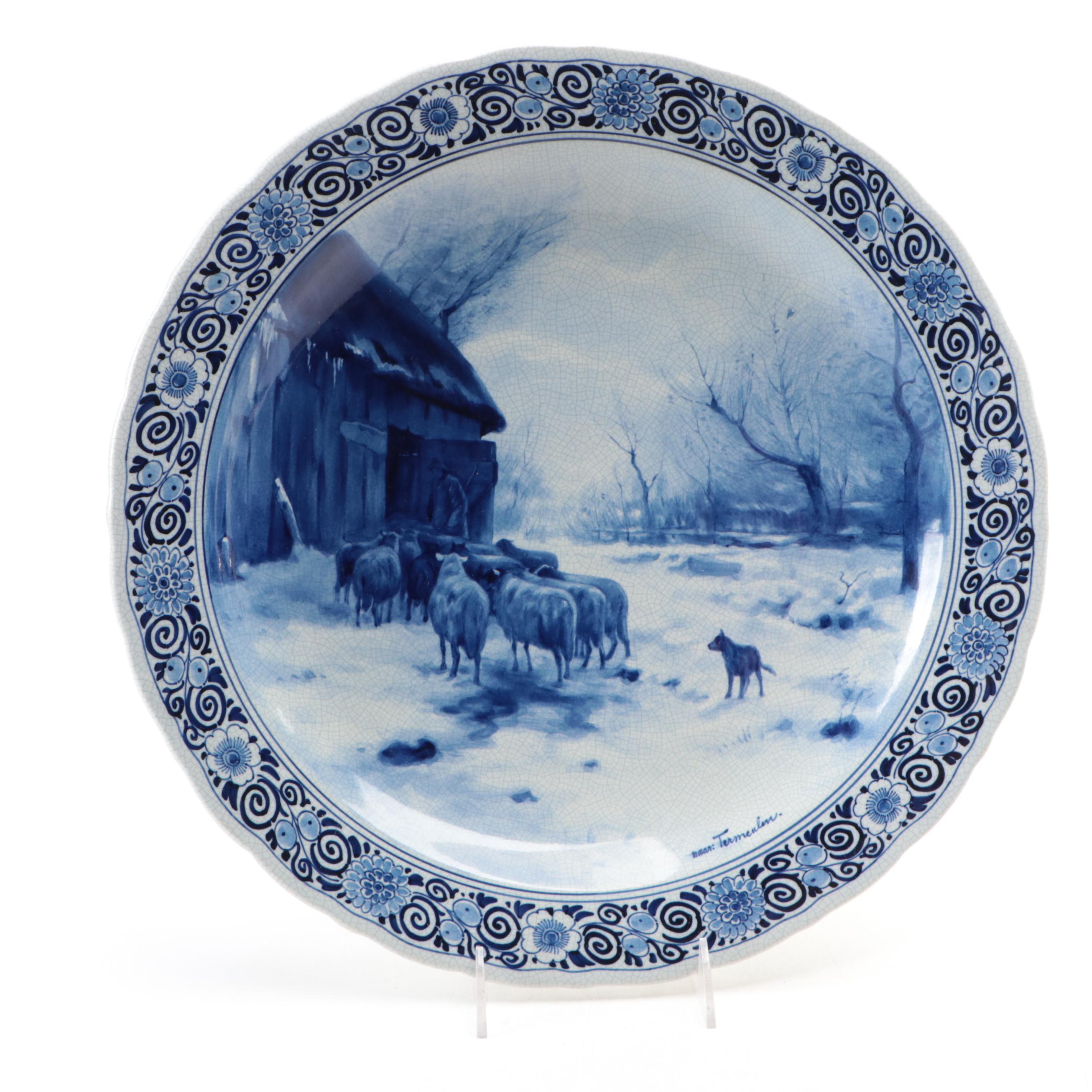 Royal Sphinx Delft Cattle Motif Decorative Blue and White Chargers