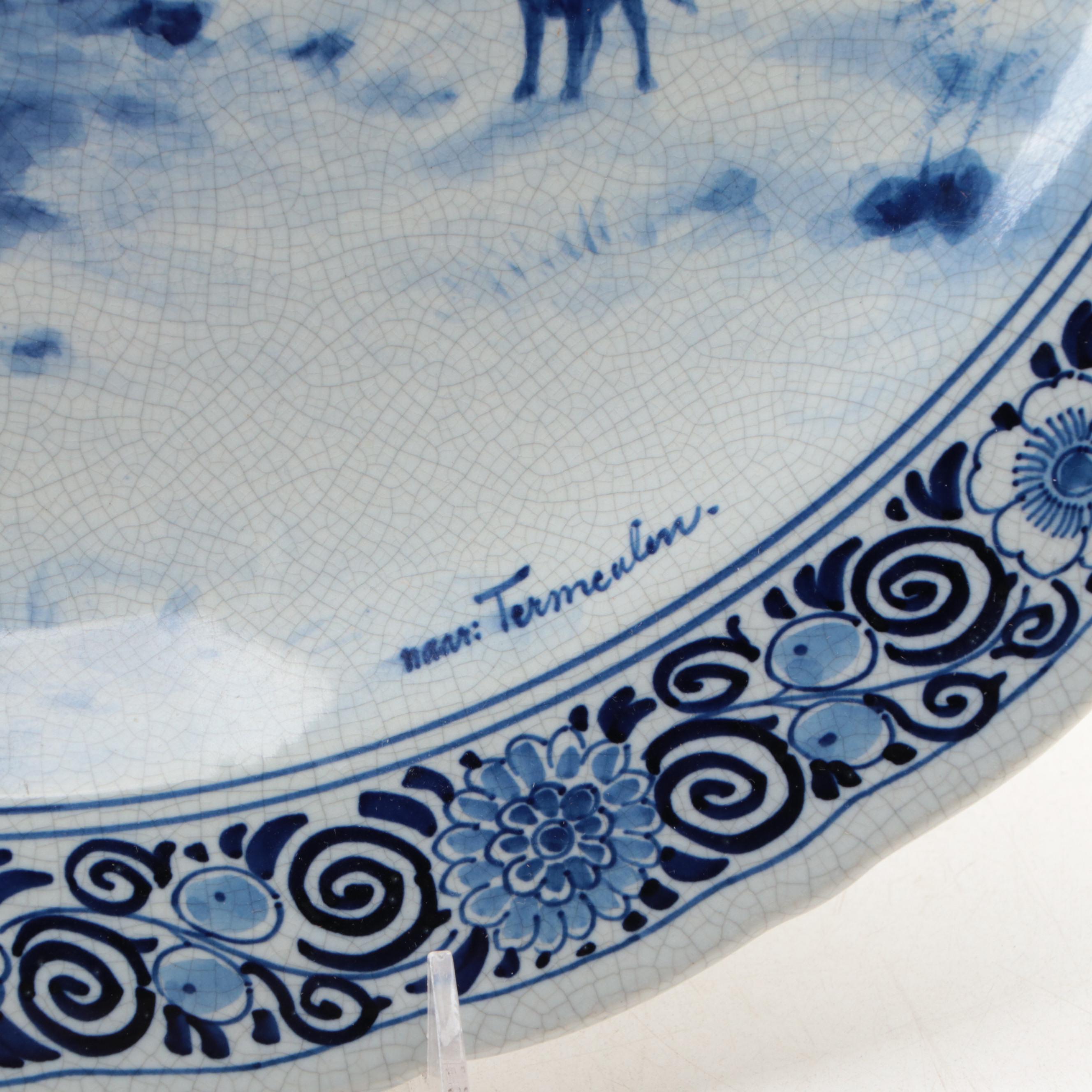 Royal Sphinx Delft Cattle Motif Decorative Blue and White Chargers