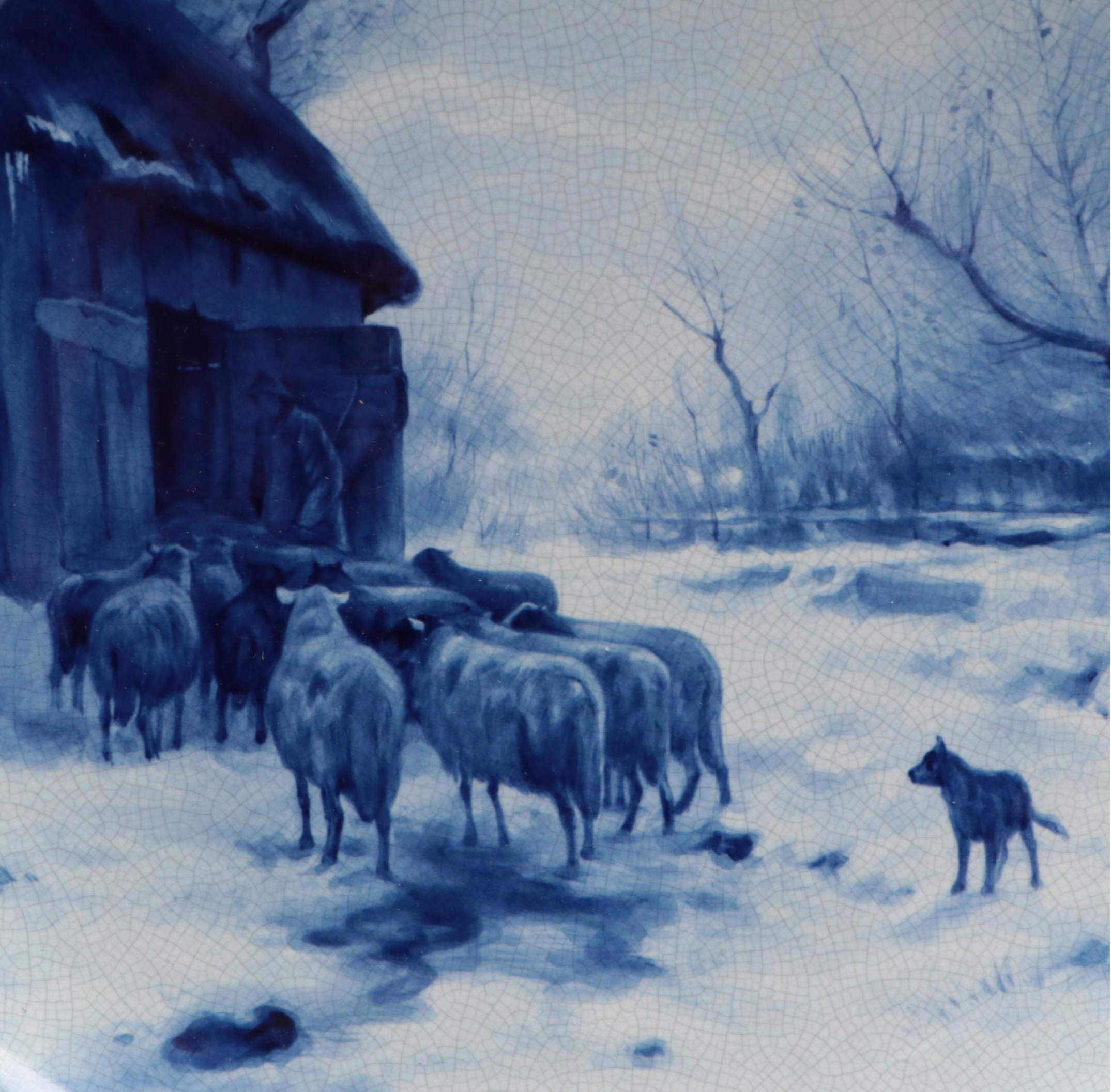 Royal Sphinx Delft Cattle Motif Decorative Blue and White Chargers