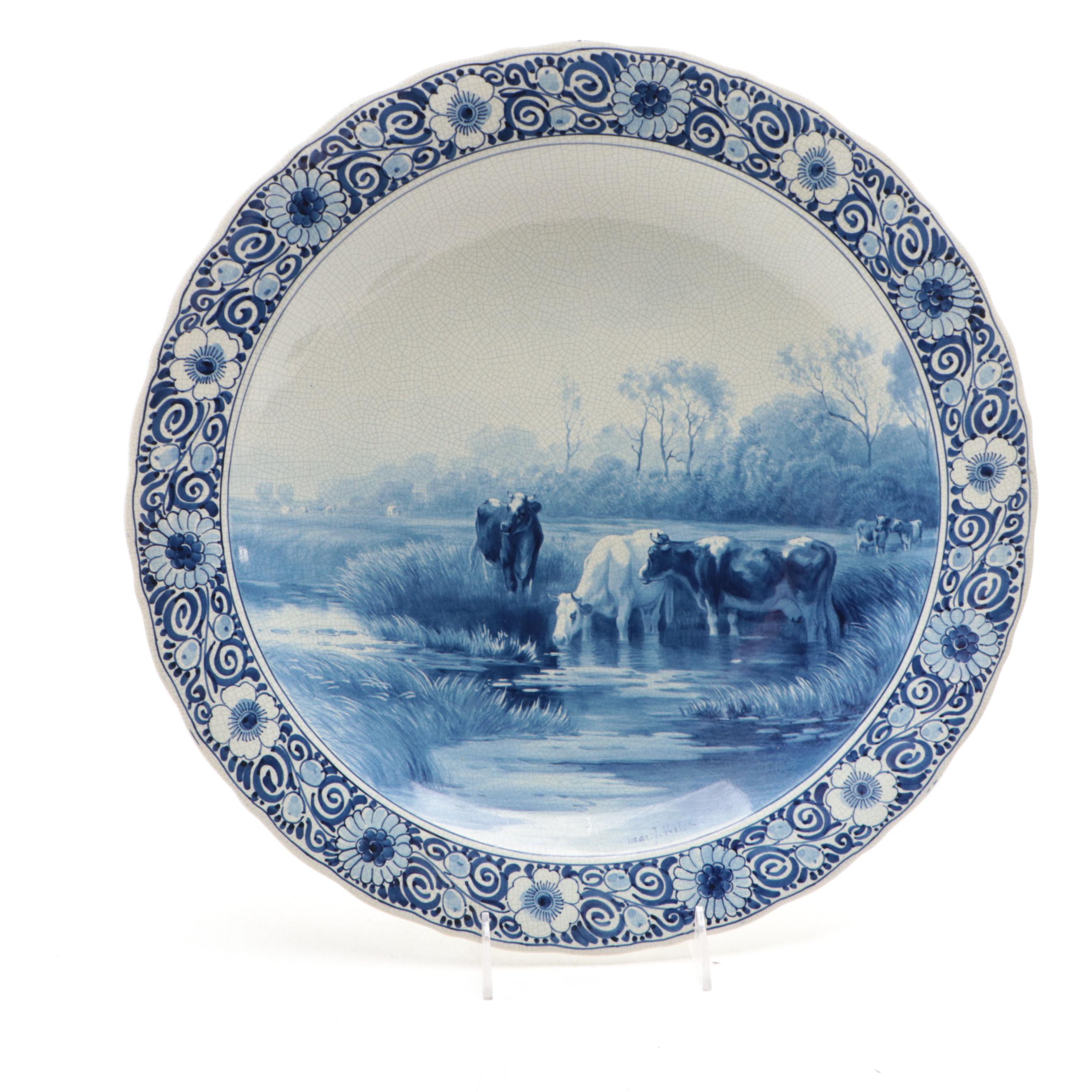 Royal Sphinx Delft Cattle Motif Decorative Blue and White Chargers