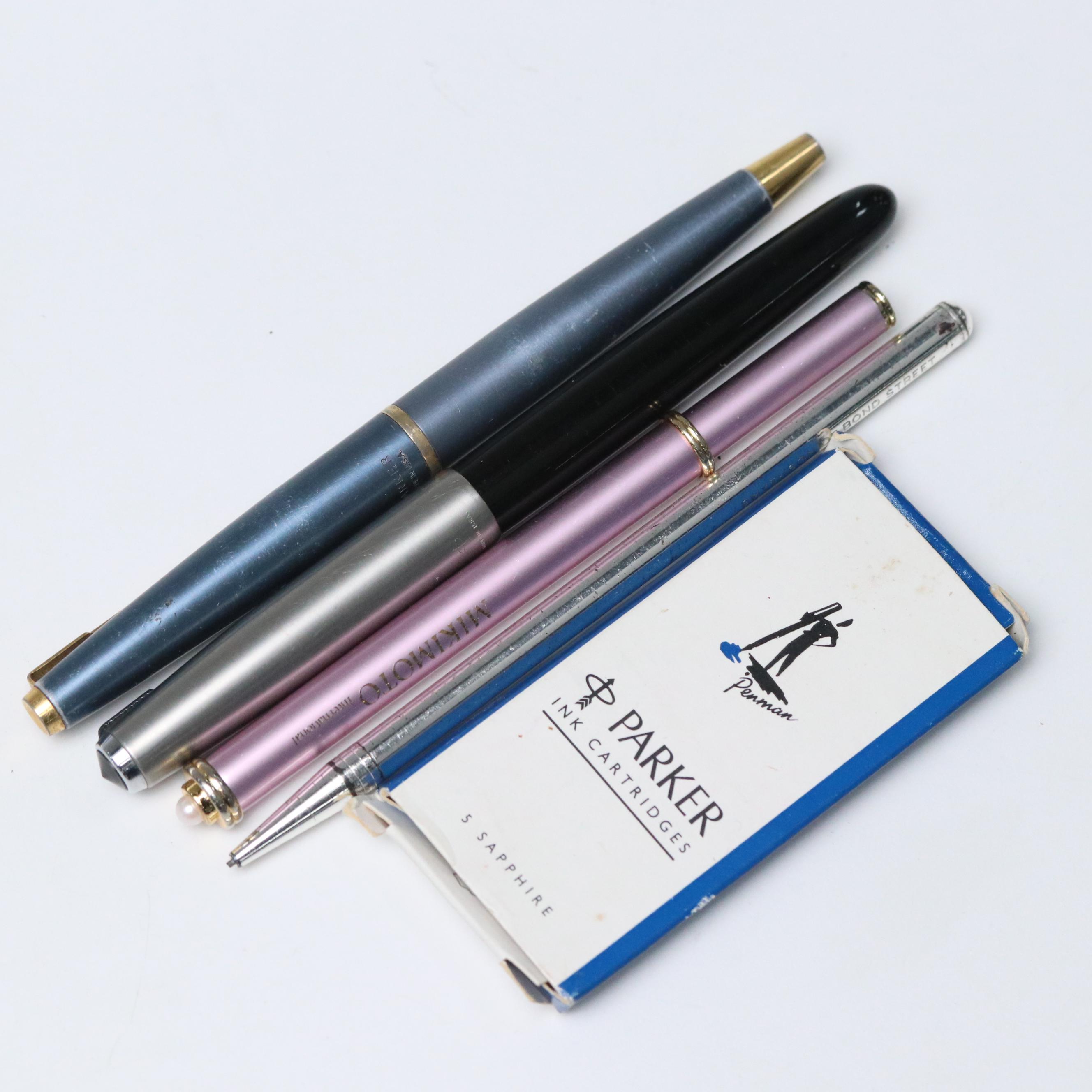 Parker Fountain Pens with Mikimoto Ballpoint and Concord Mechanical Pencil