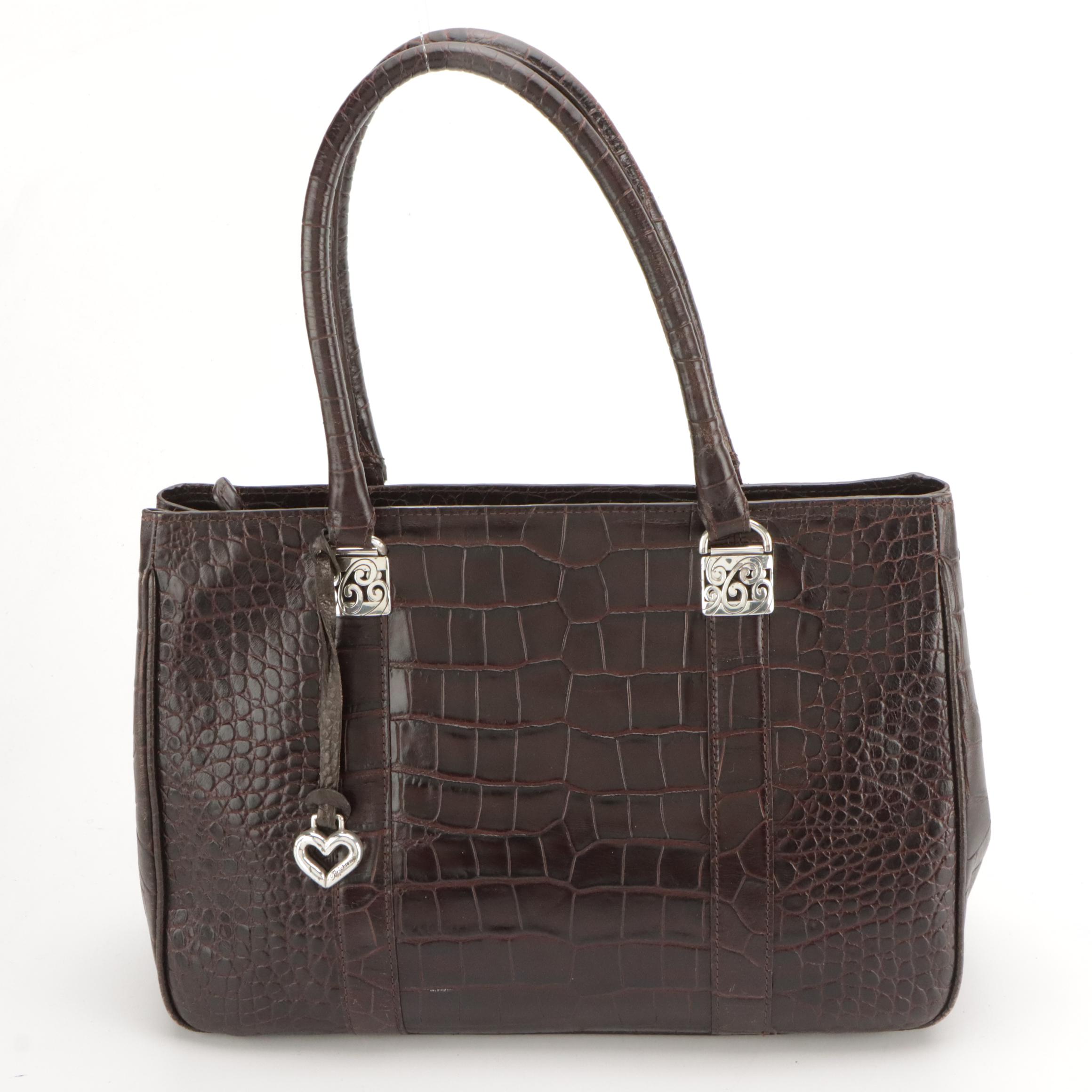 Brighton Shoulder Bag and Clutch in Brown Croc Embossed Leather