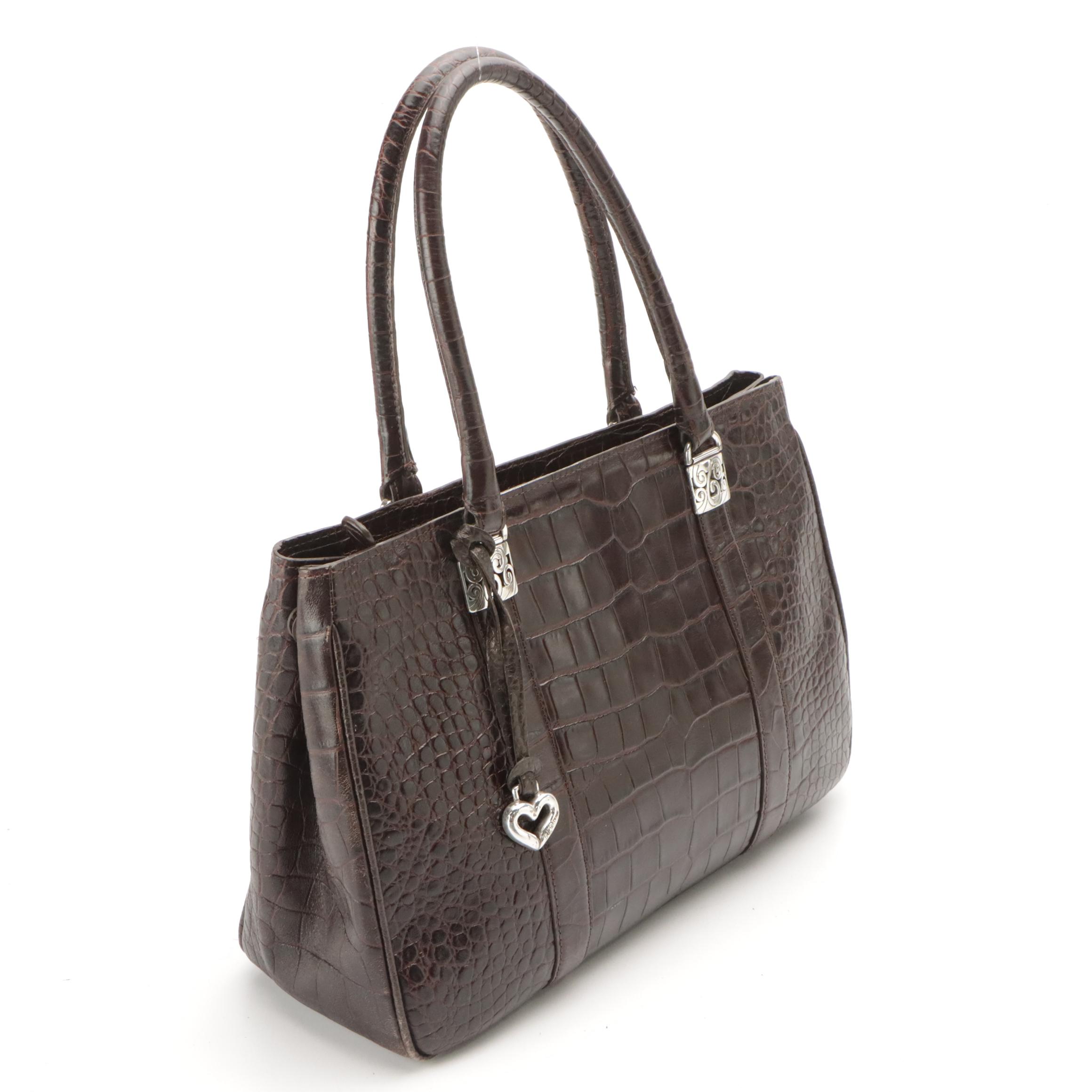 Brighton Shoulder Bag and Clutch in Brown Croc Embossed Leather