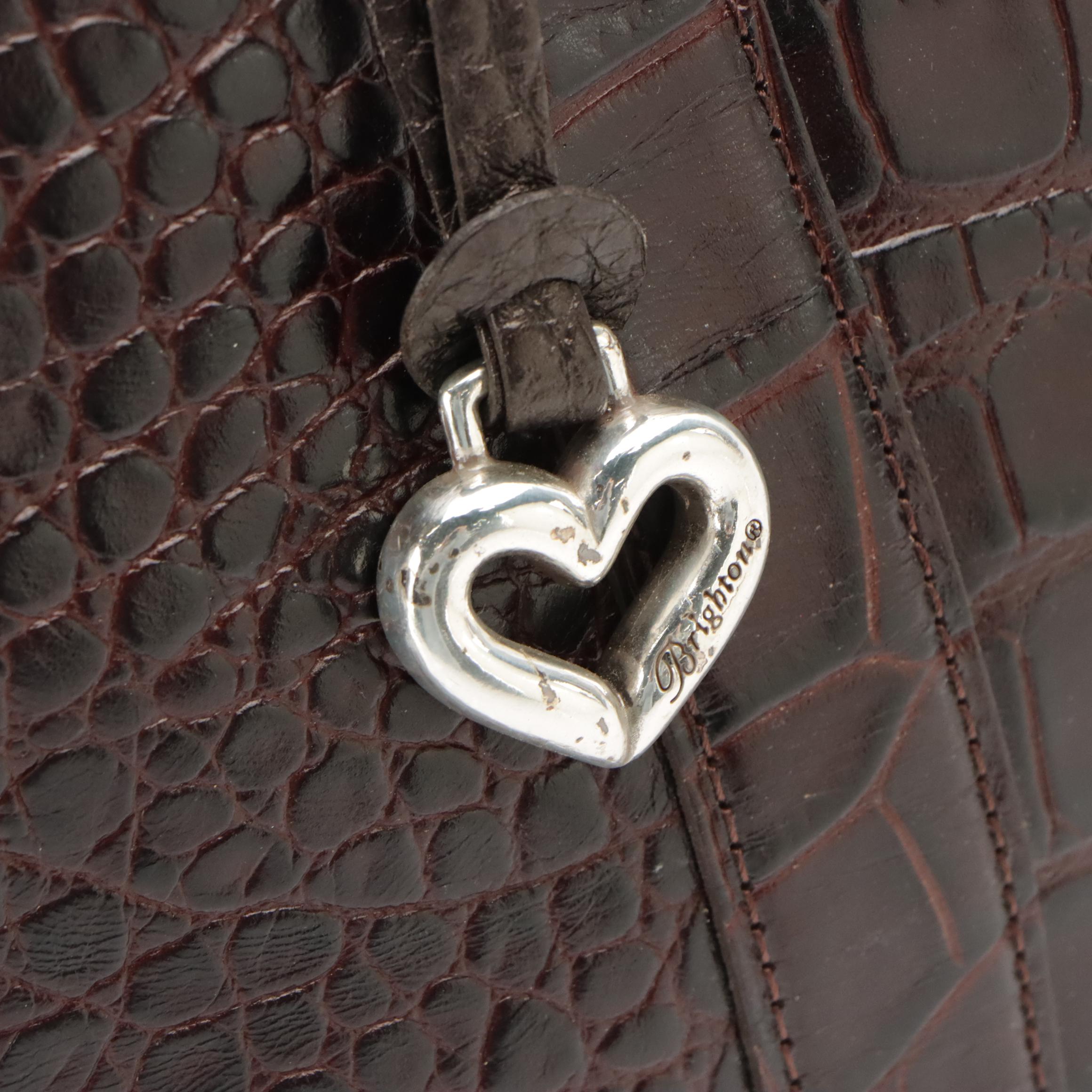 Brighton Shoulder Bag and Clutch in Brown Croc Embossed Leather