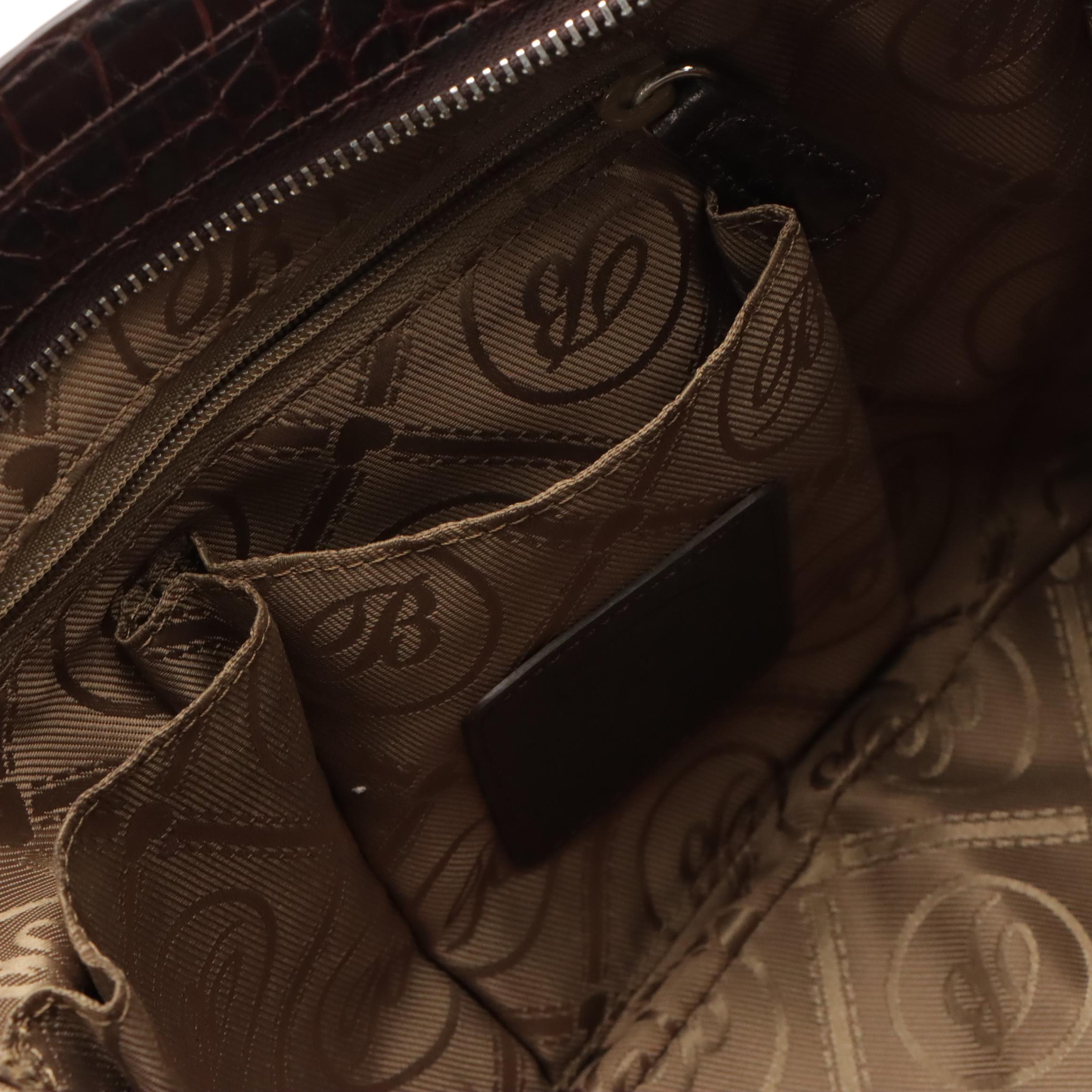 Brighton Shoulder Bag and Clutch in Brown Croc Embossed Leather