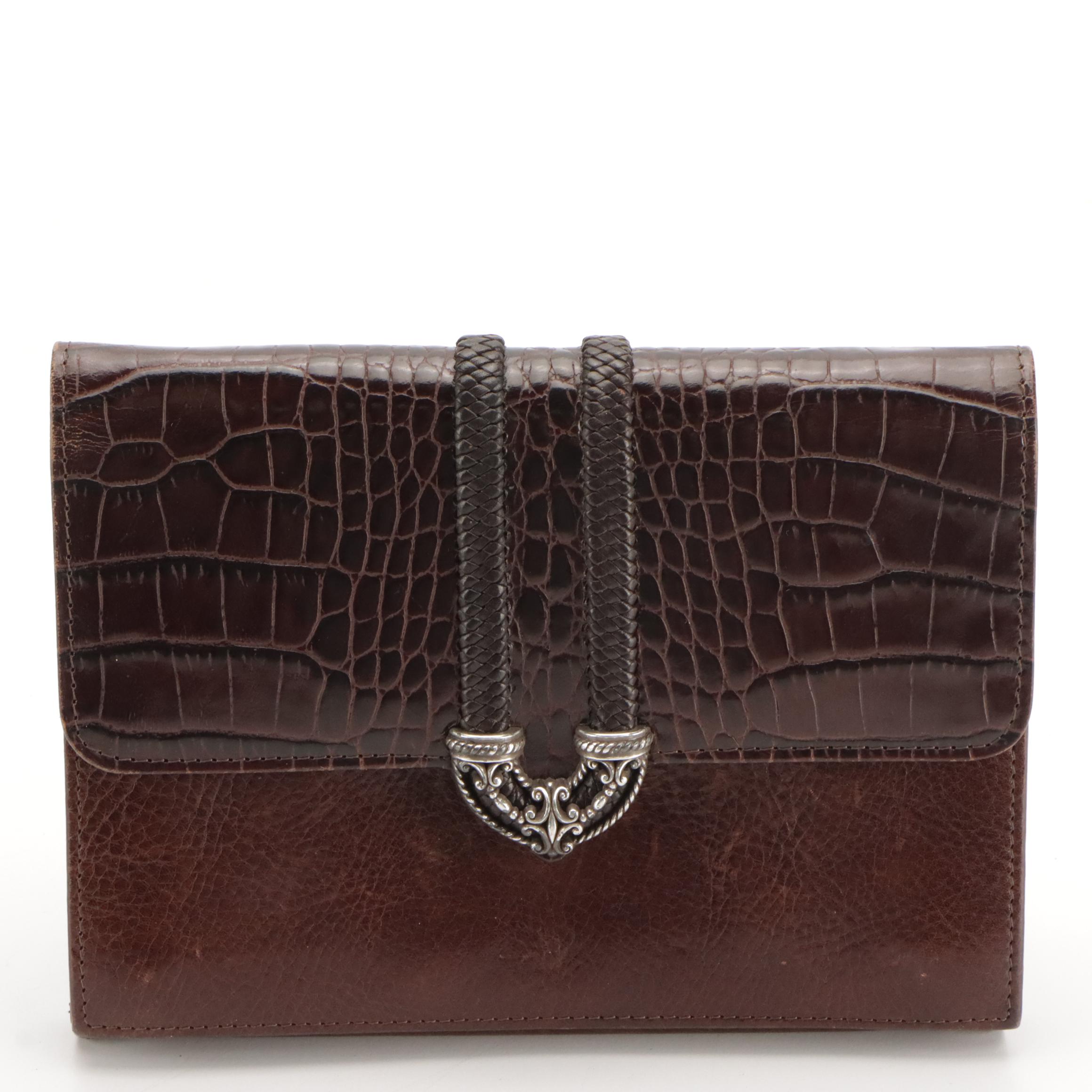 Brighton Shoulder Bag and Clutch in Brown Croc Embossed Leather
