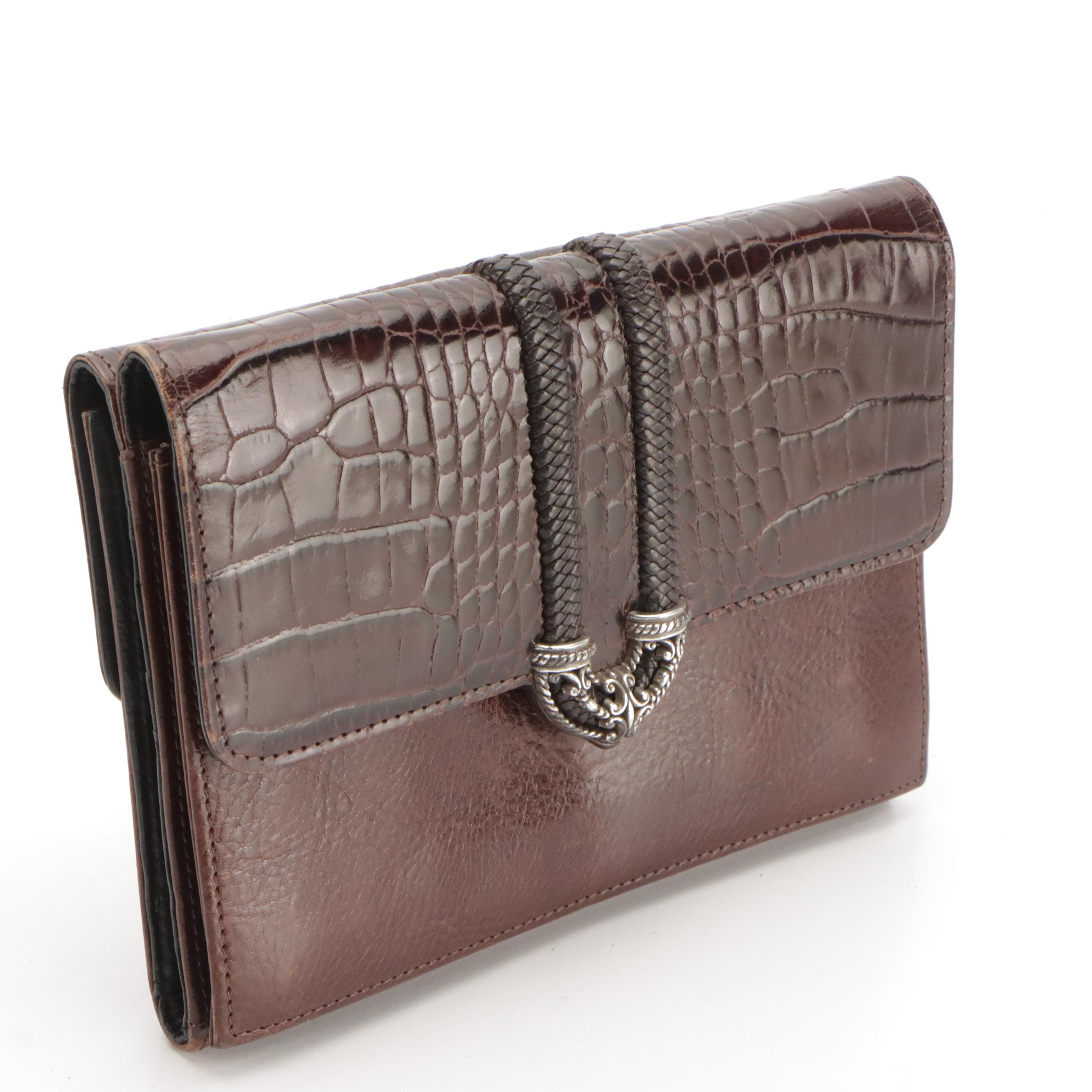 Brighton Shoulder Bag and Clutch in Brown Croc Embossed Leather