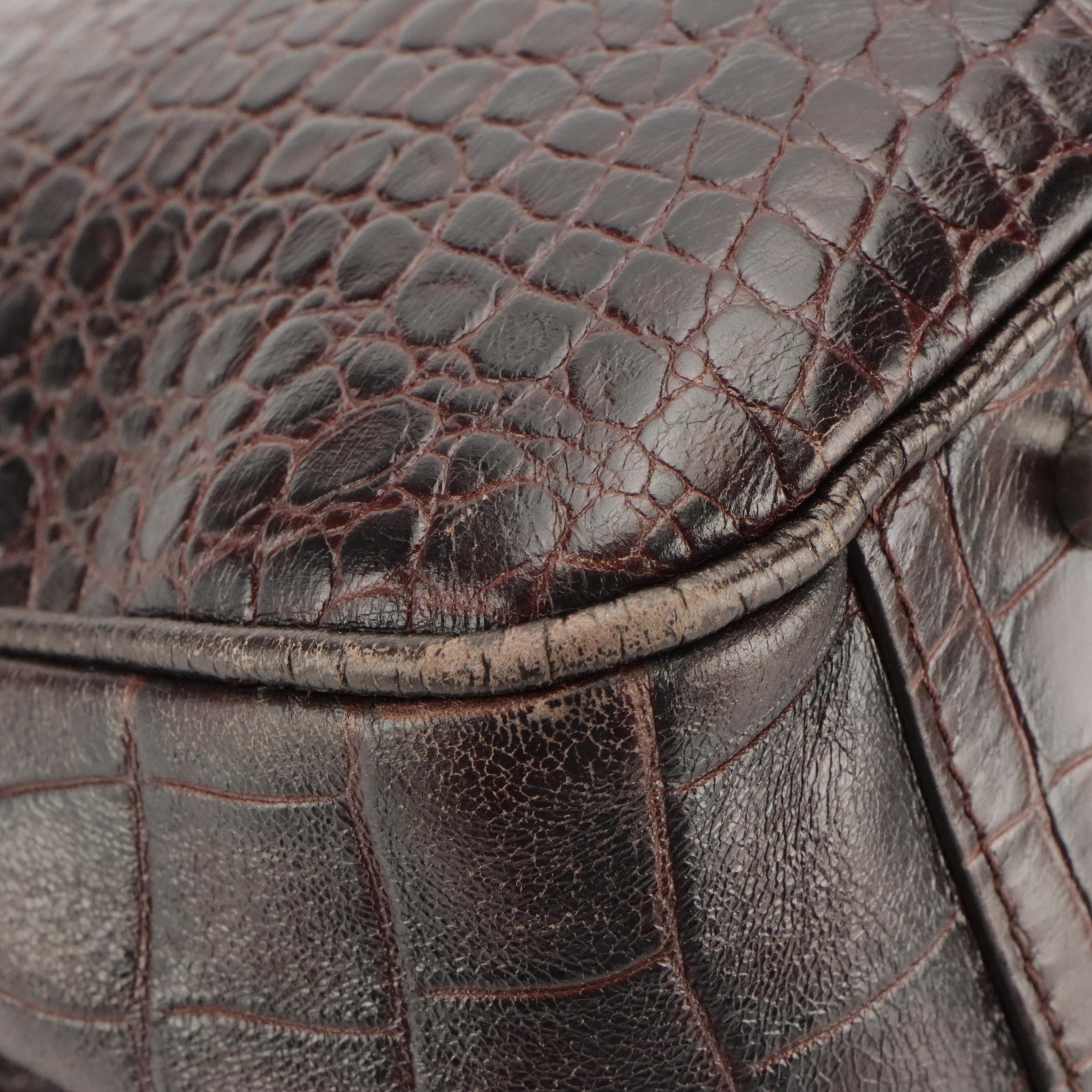 Brighton Shoulder Bag and Clutch in Brown Croc Embossed Leather