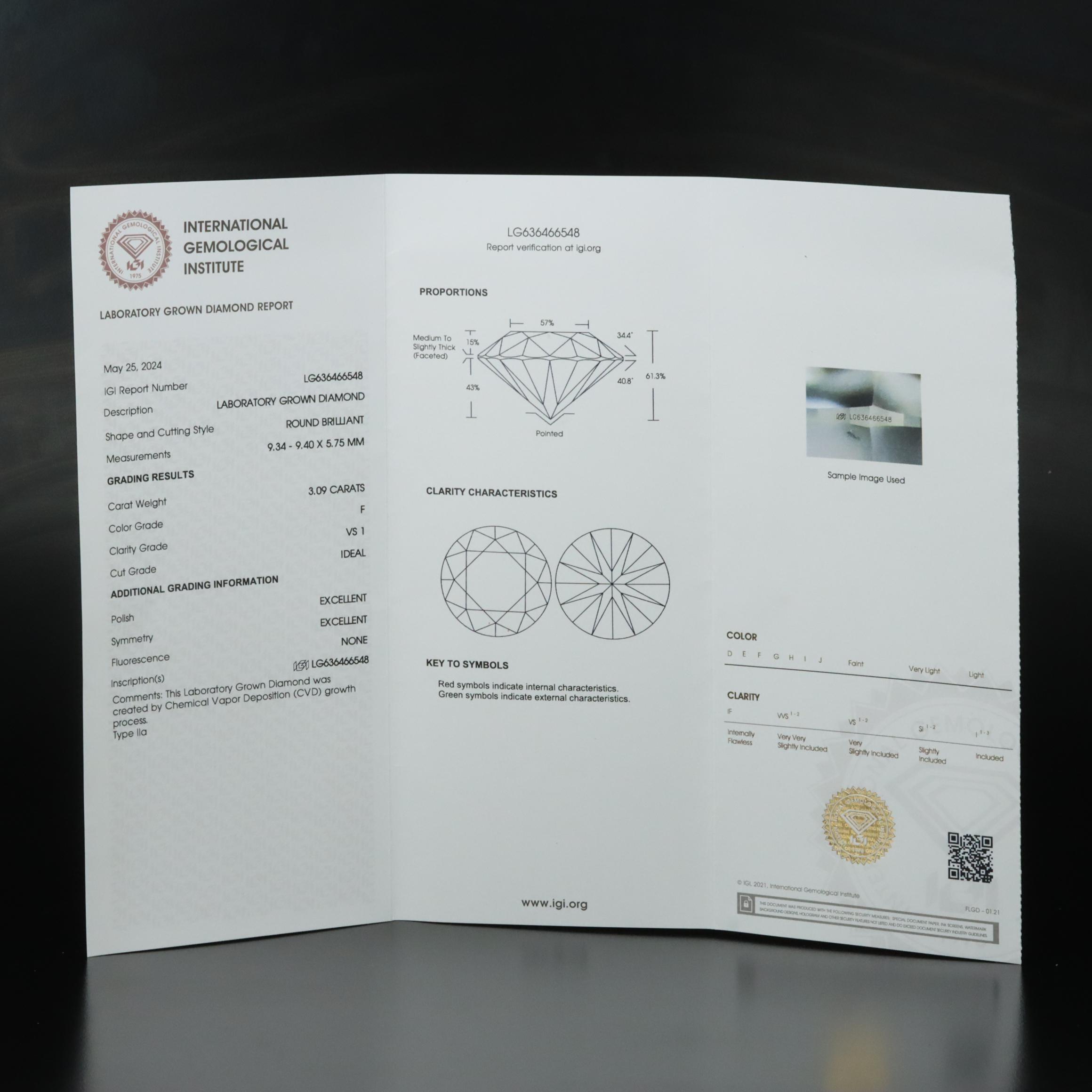 14K 3.09 CT Lab Grown Diamond Pendant with IGI Report