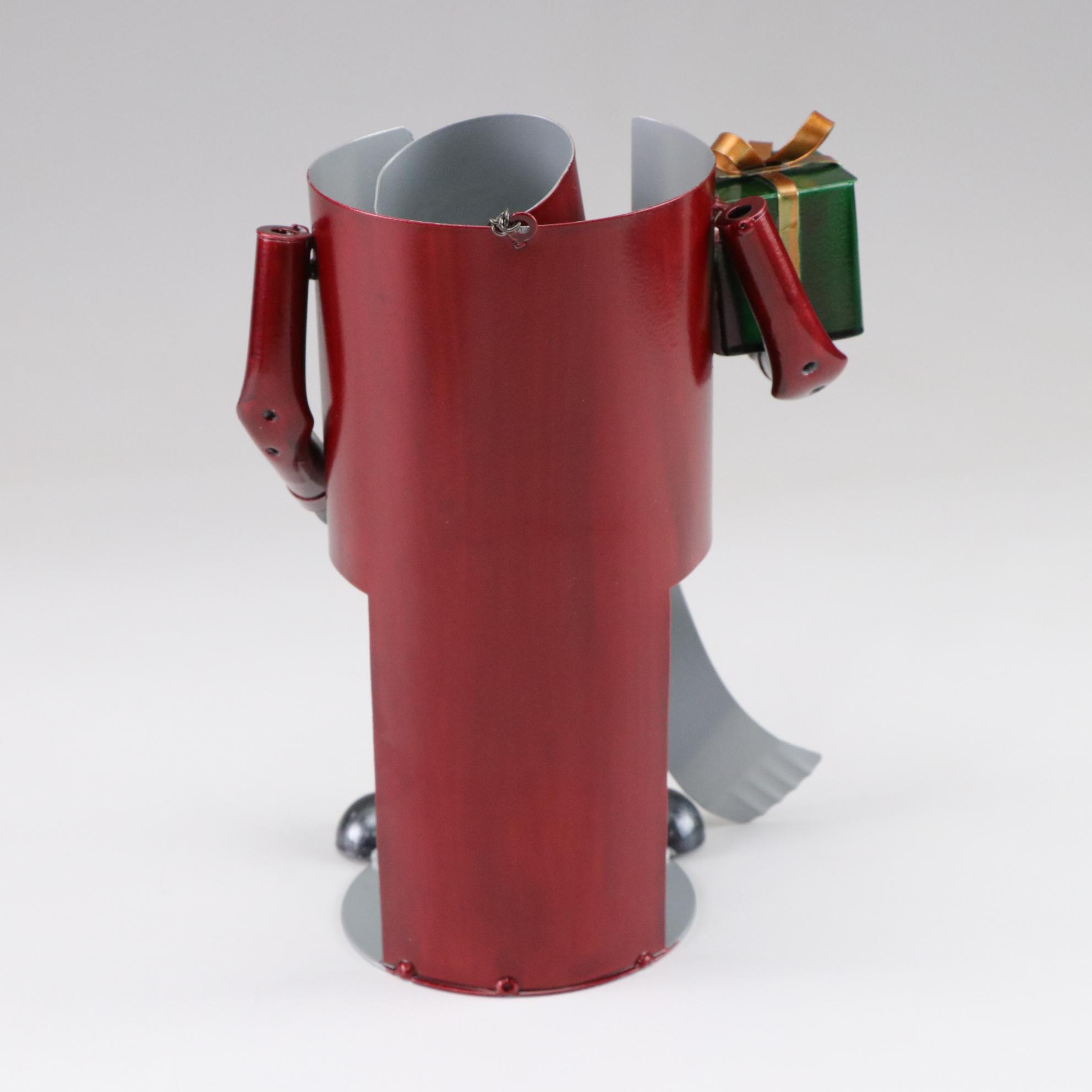 Metal Snowman Wine Bottle Holder, Reindeer Wall Hanging, & Ceramic Santa Plates