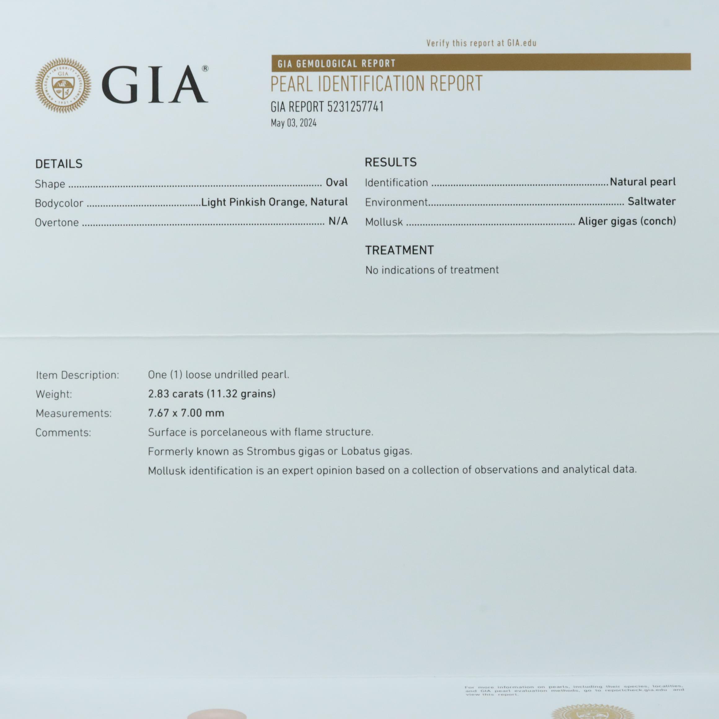 Loose Conch Pearl with GIA Report