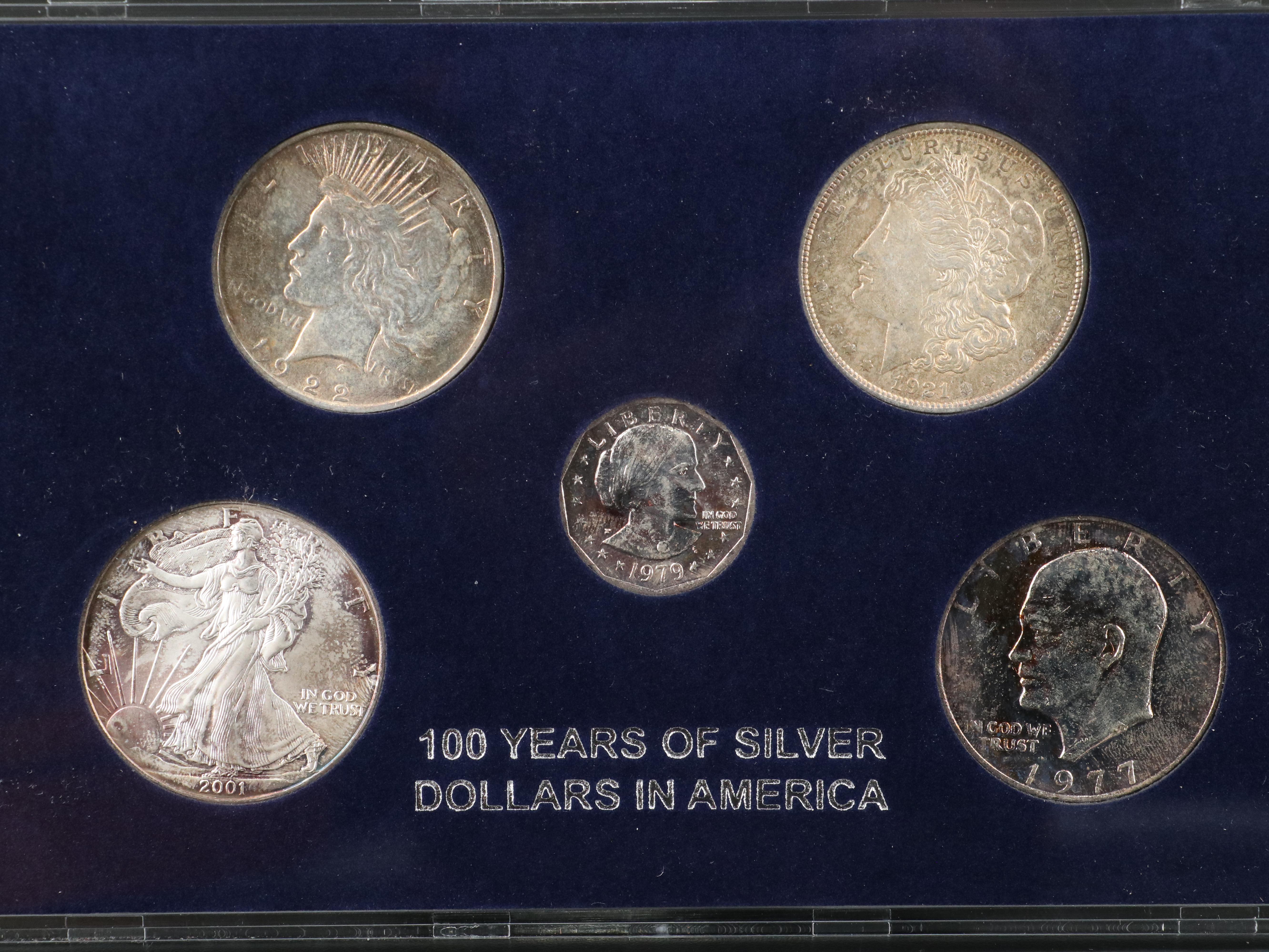 Collection of 100 Years of Dollar Coins in America
