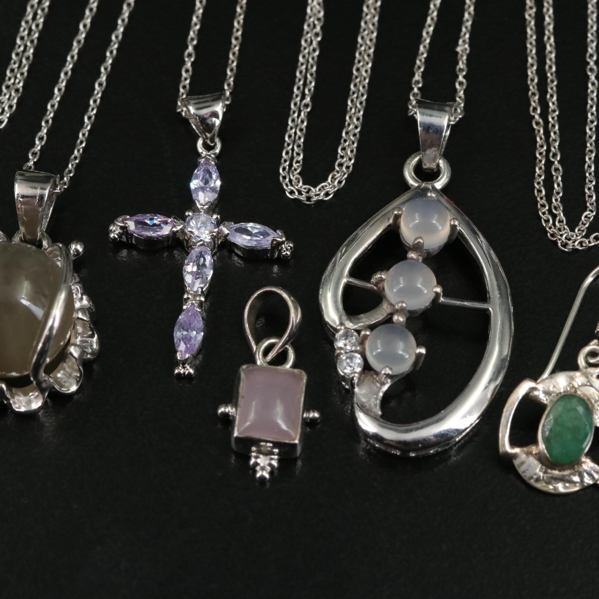 Group of 14 Assorted Sterling Silver Rings, Necklaces, Earrings, and Pendants