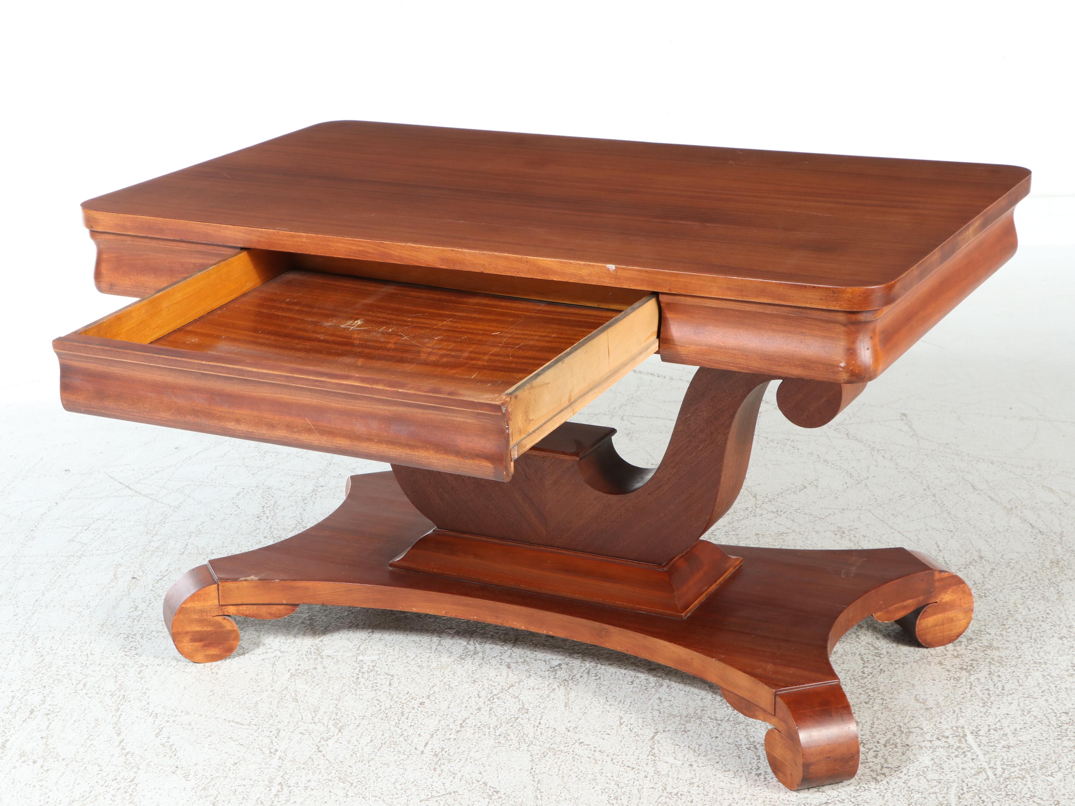 American Empire Revival Mahogany Library Table, Early 20th Century