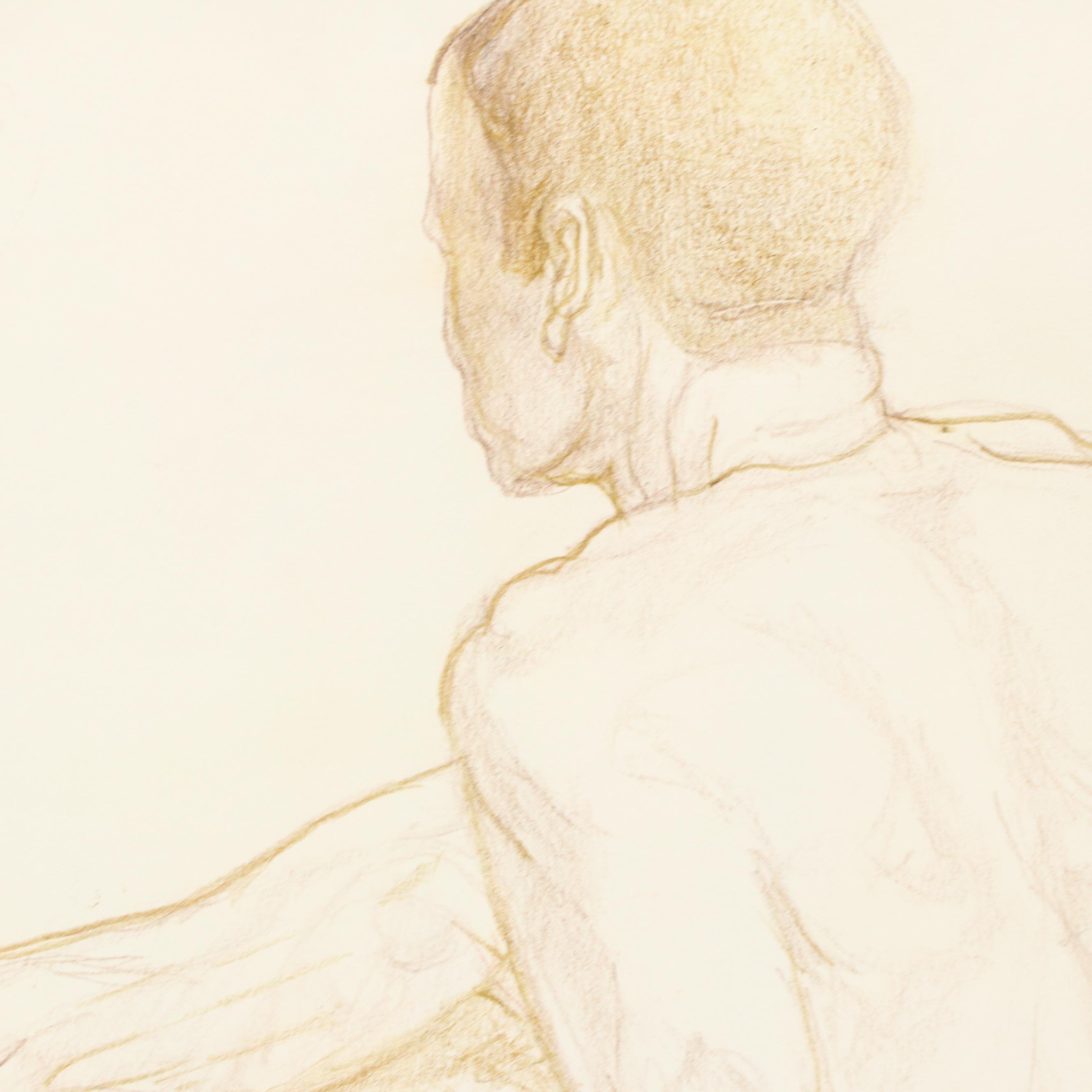 Salvator J. Ingrassia Color Pencil Drawing "Back View of a Male Model"