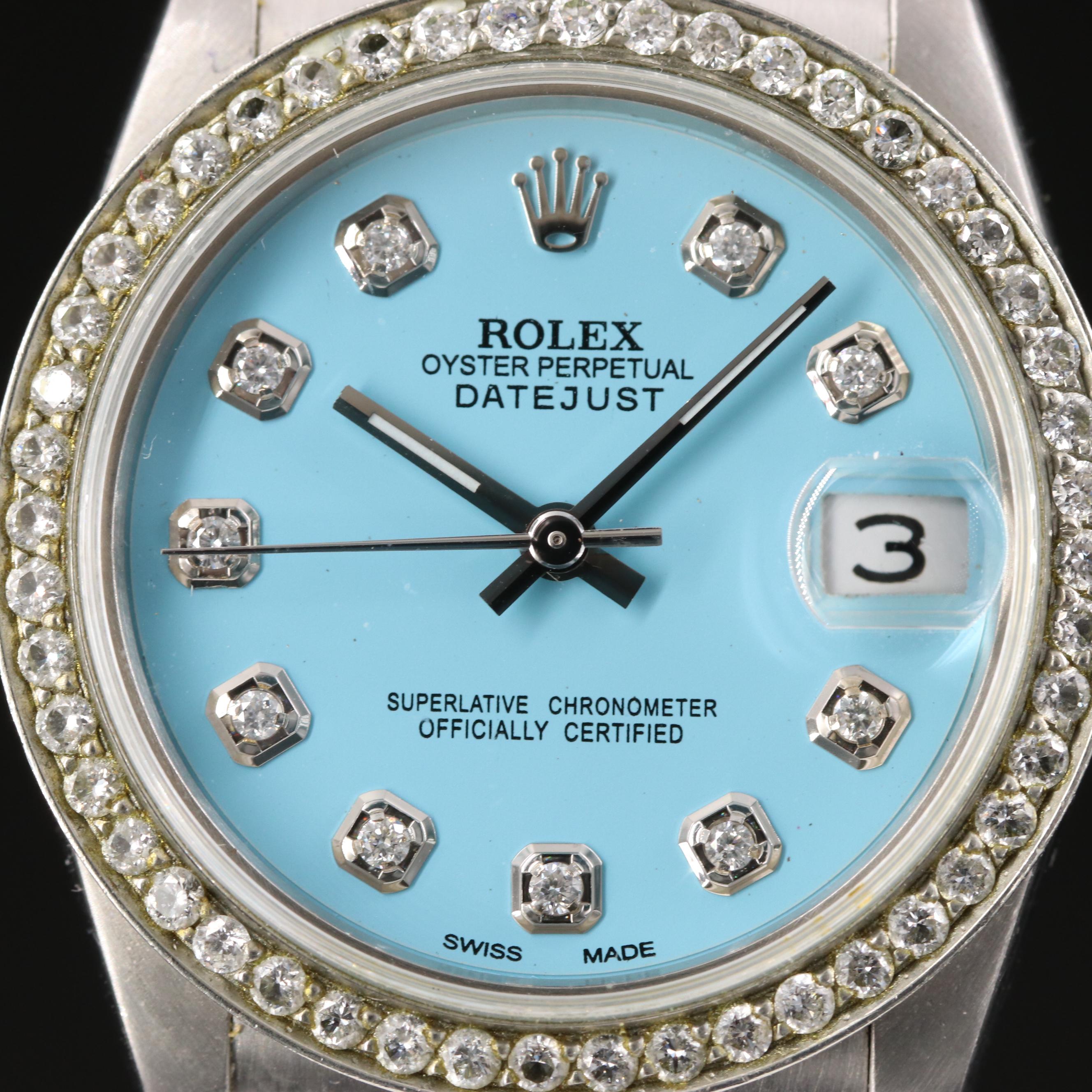 1989 Rolex Custom 1.00 CTW Diamond Dial and Bezel Datejust Watch
