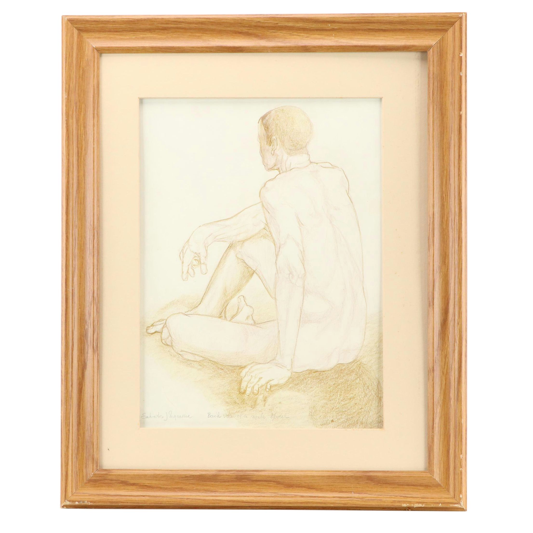 Salvator J. Ingrassia Color Pencil Drawing "Back View of a Male Model"
