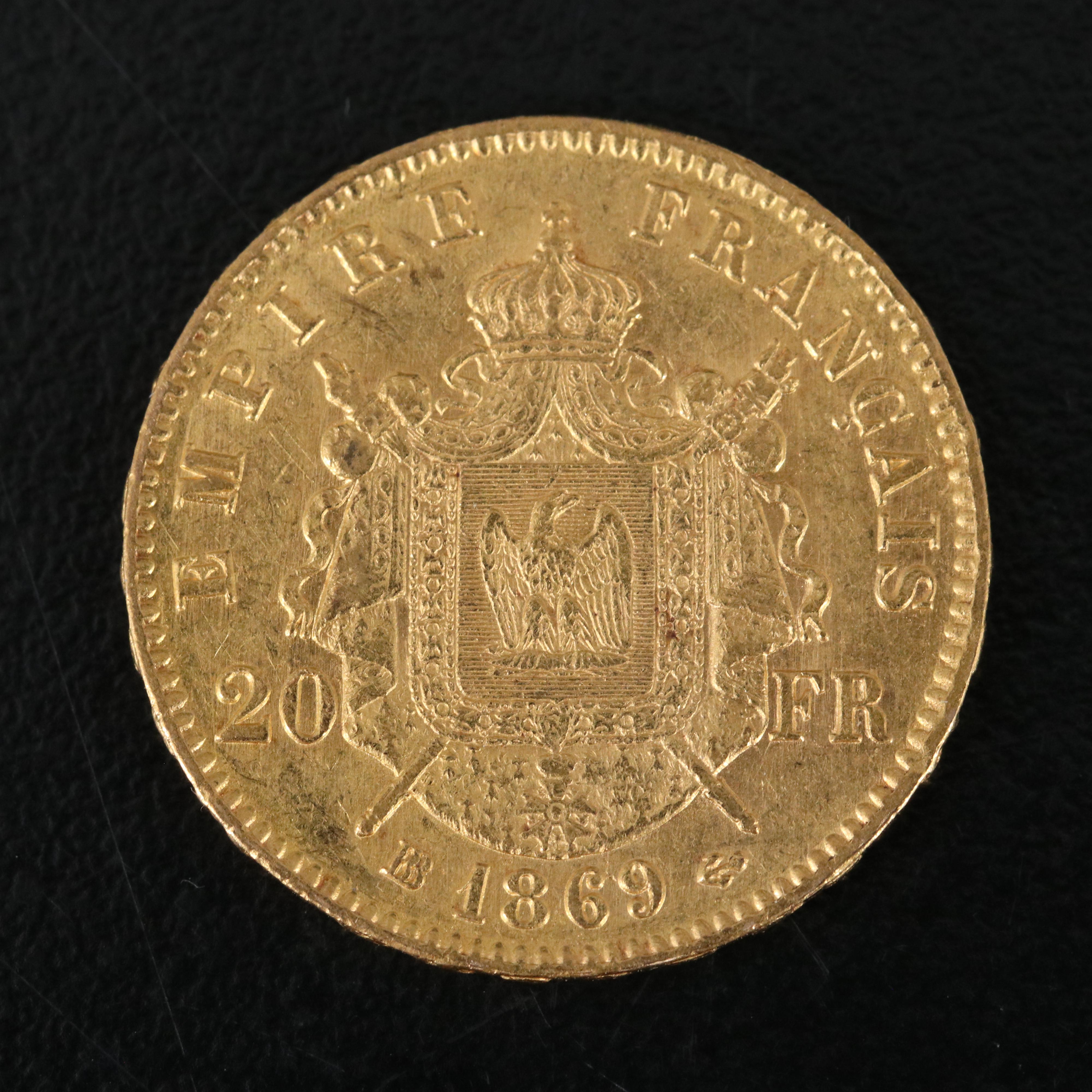 1869-BB France Twenty Francs Gold Coin