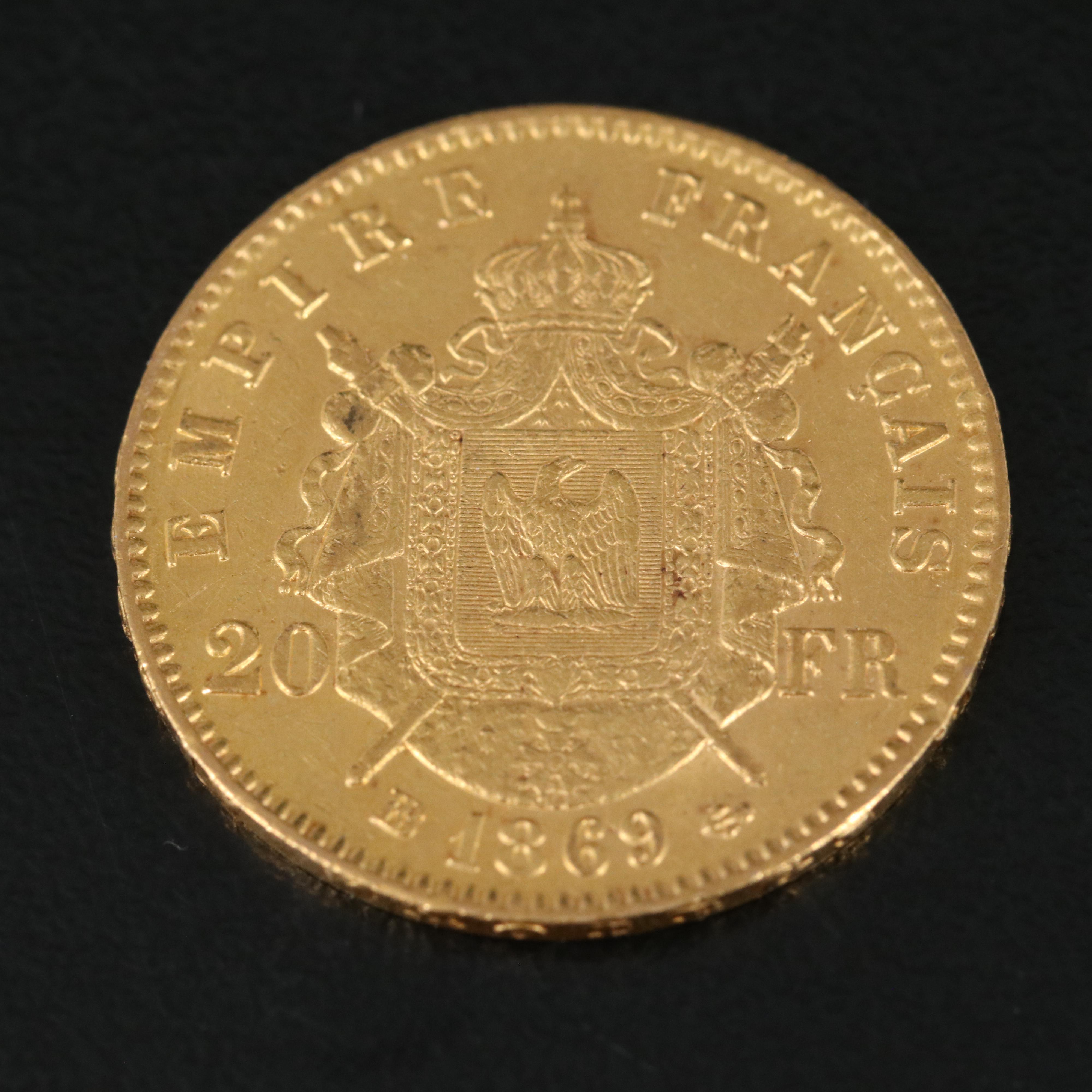 1869-BB France Twenty Francs Gold Coin