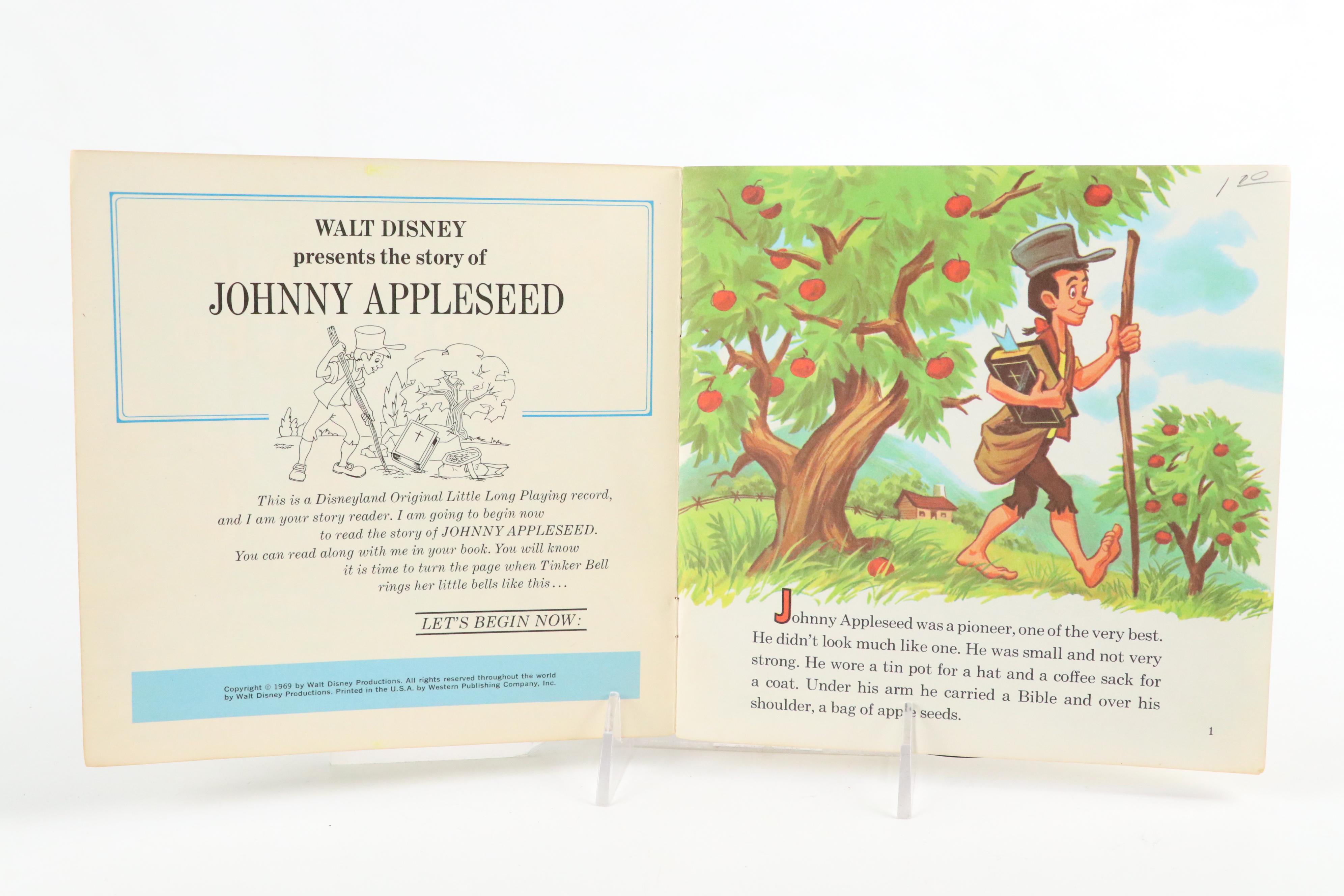 Walt Disney "Johnny Appleseed" Book with Record and More Children's Books