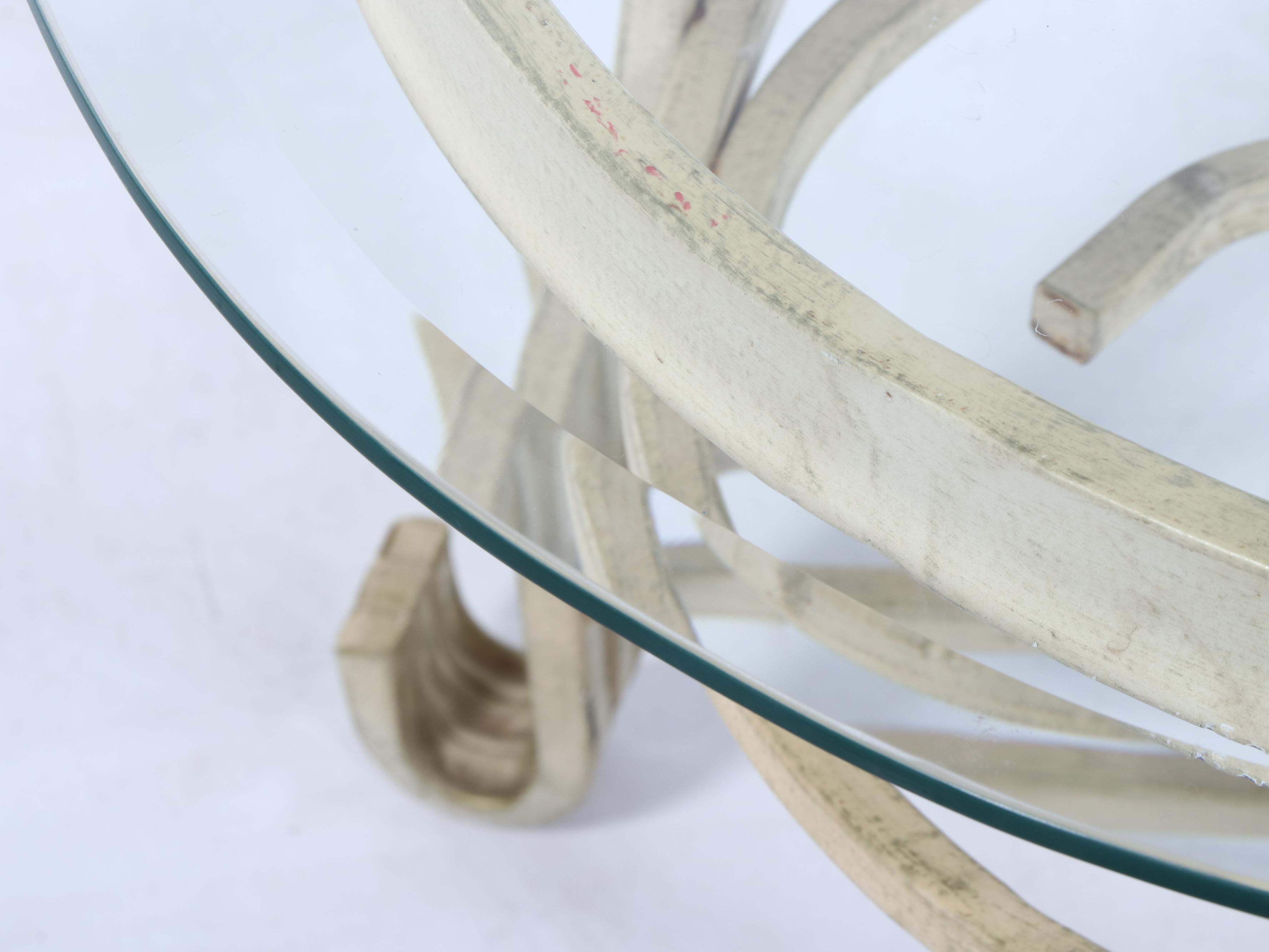 Neoclassical Style Painted and Scrolled Metal Coffee Table with Glass Top