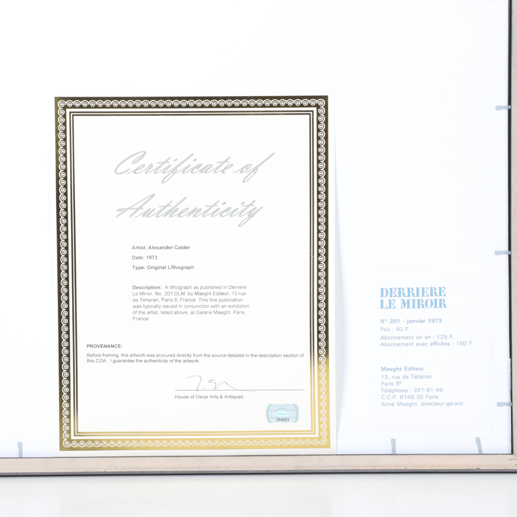 Alexander Calder Color Lithograph for "Derrière le Miroir," 1973