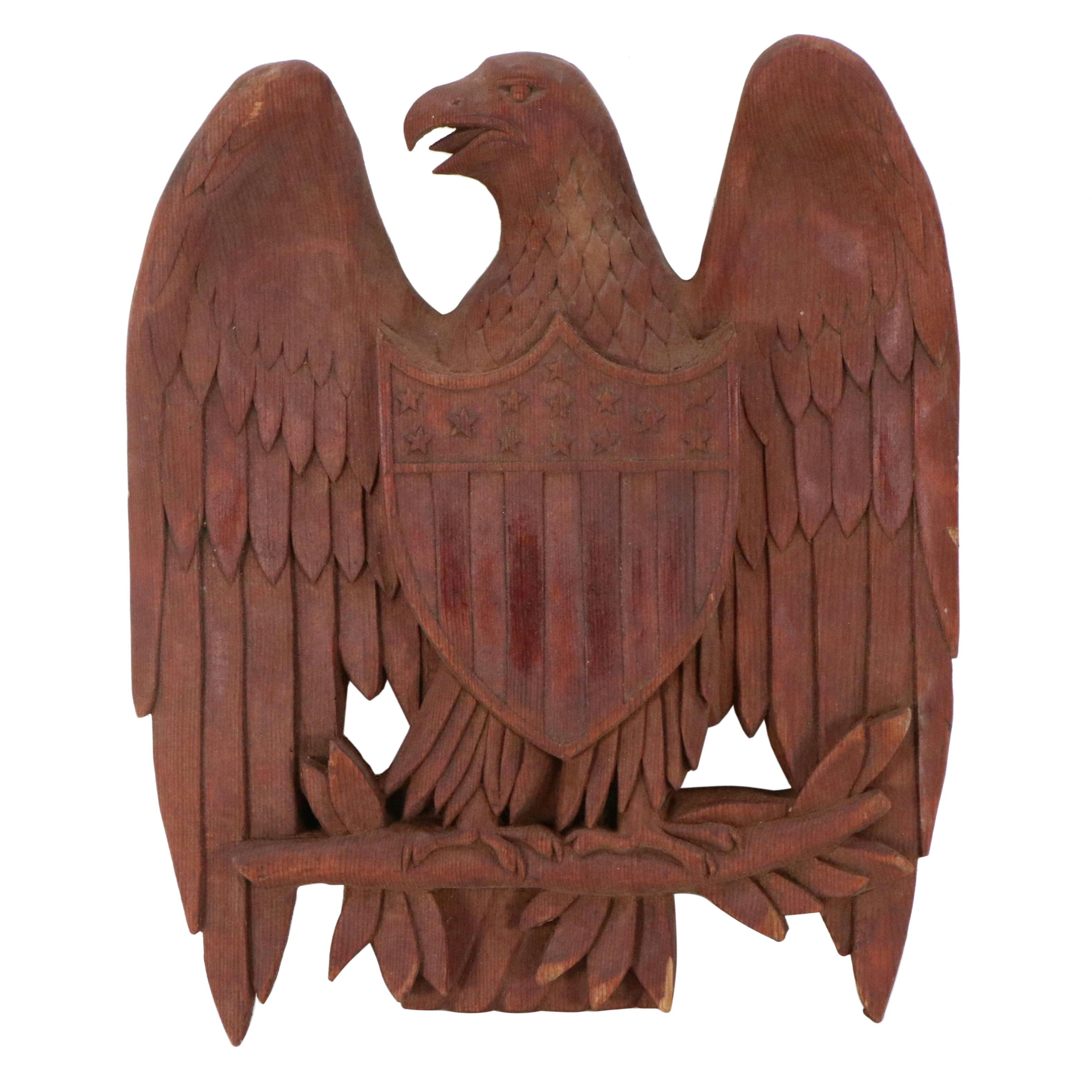 American School Carved Wood Sculpture of Spread Eagle with American Crest