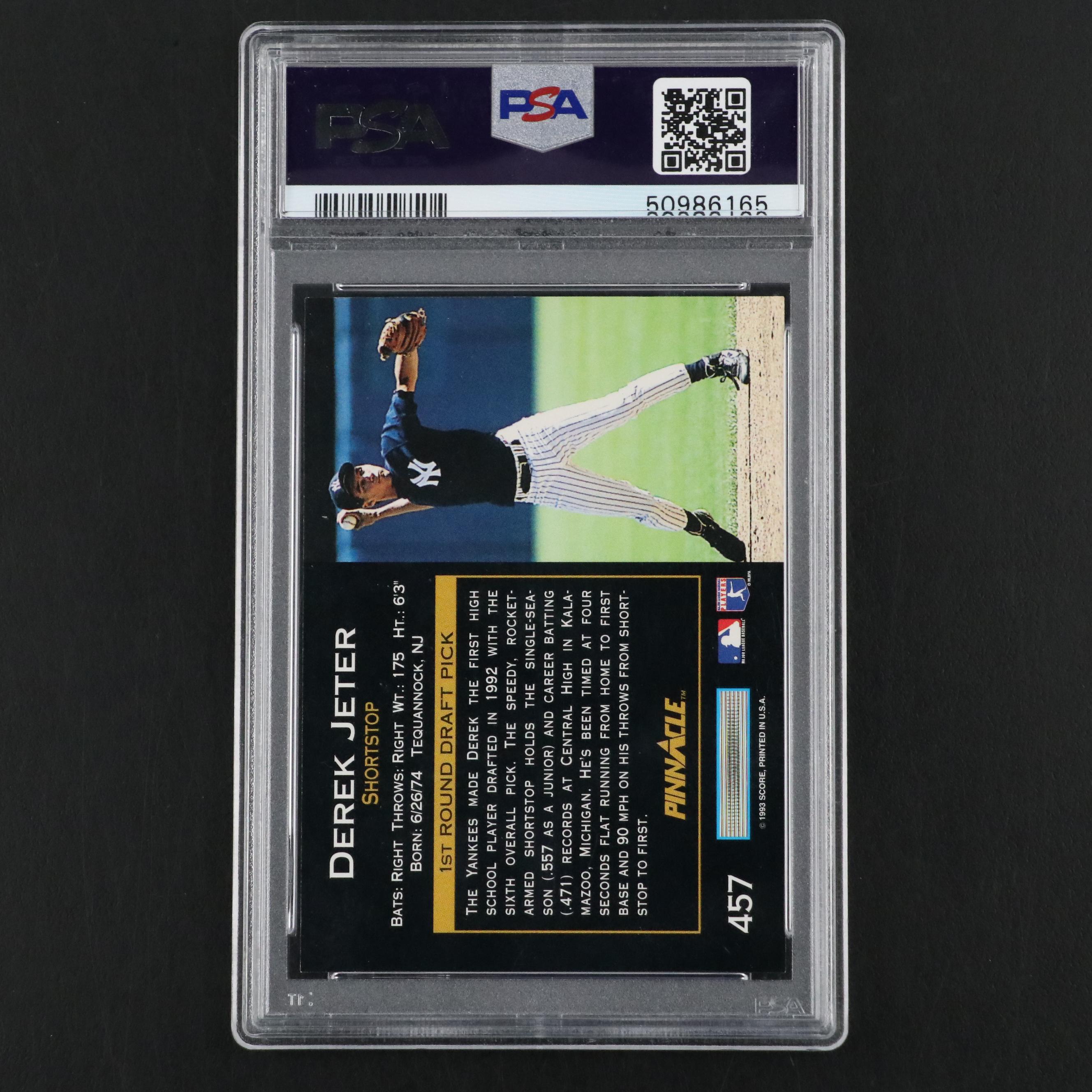 1993 Pinnacle Derek Jeter New York Yankees Rookie Baseball Card Graded PSA 9