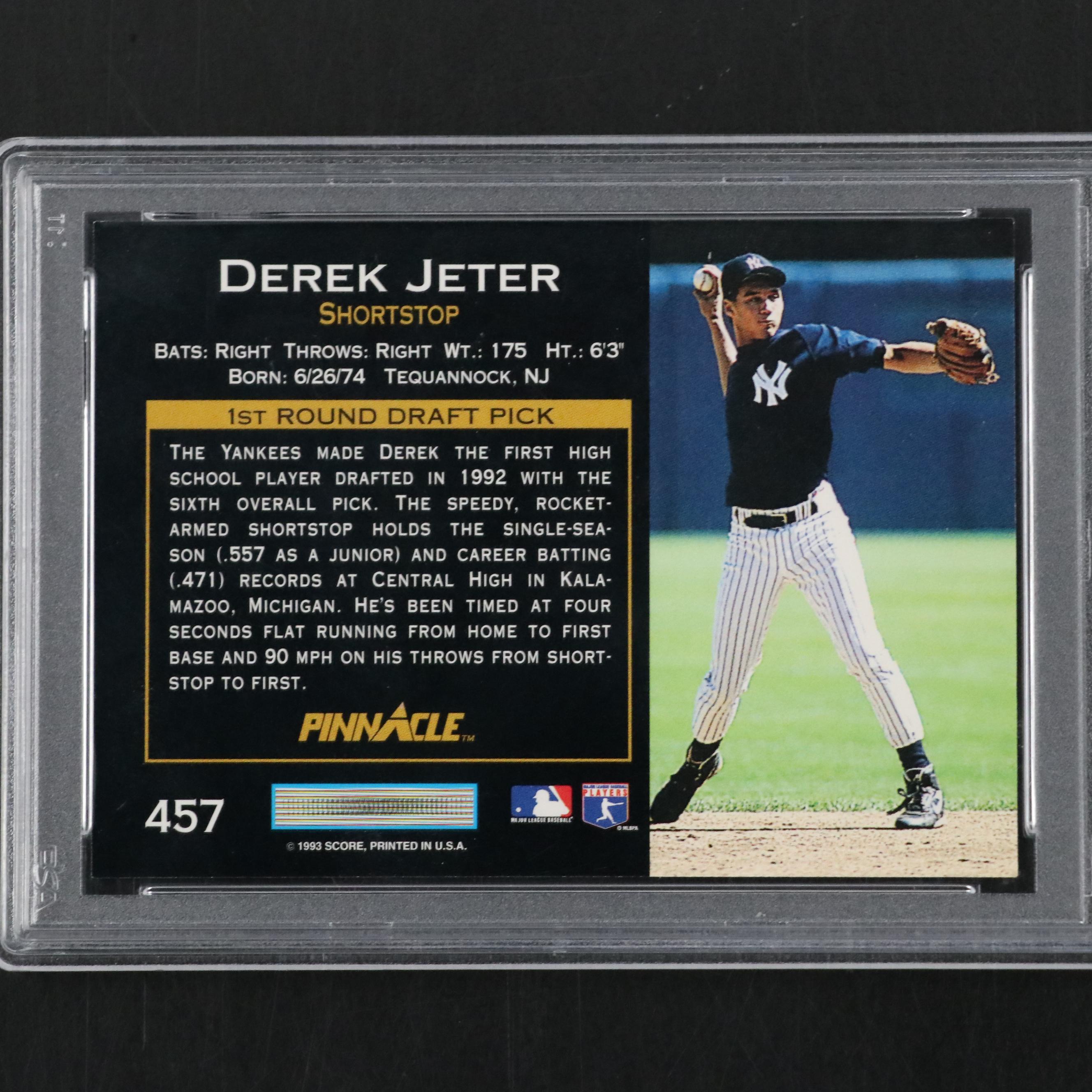 1993 Pinnacle Derek Jeter New York Yankees Rookie Baseball Card Graded PSA 9