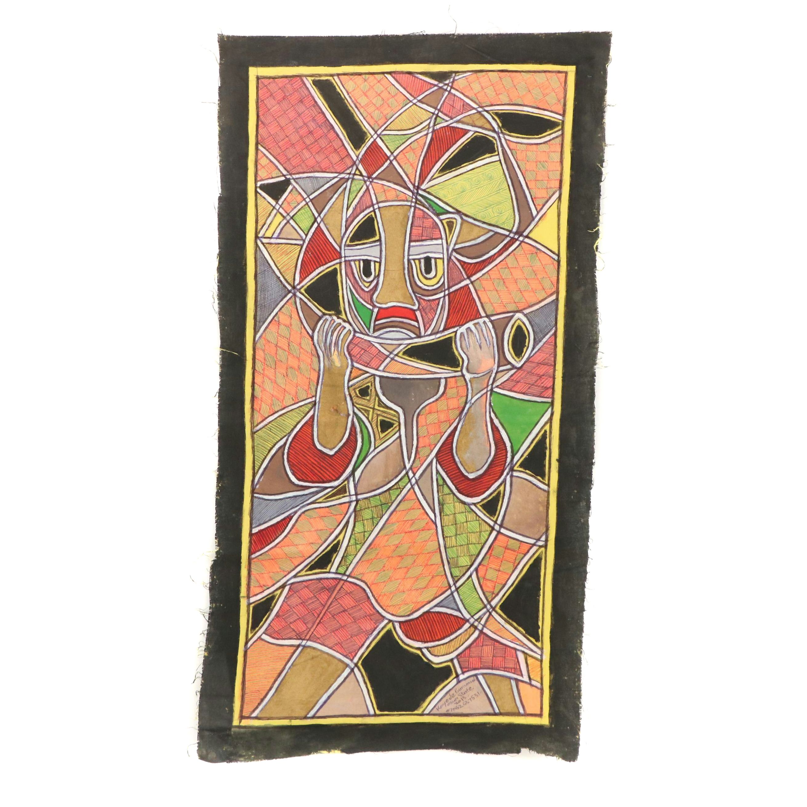 Kayode Buraimoh Stylized Figural Mixed Media Painting, 2013