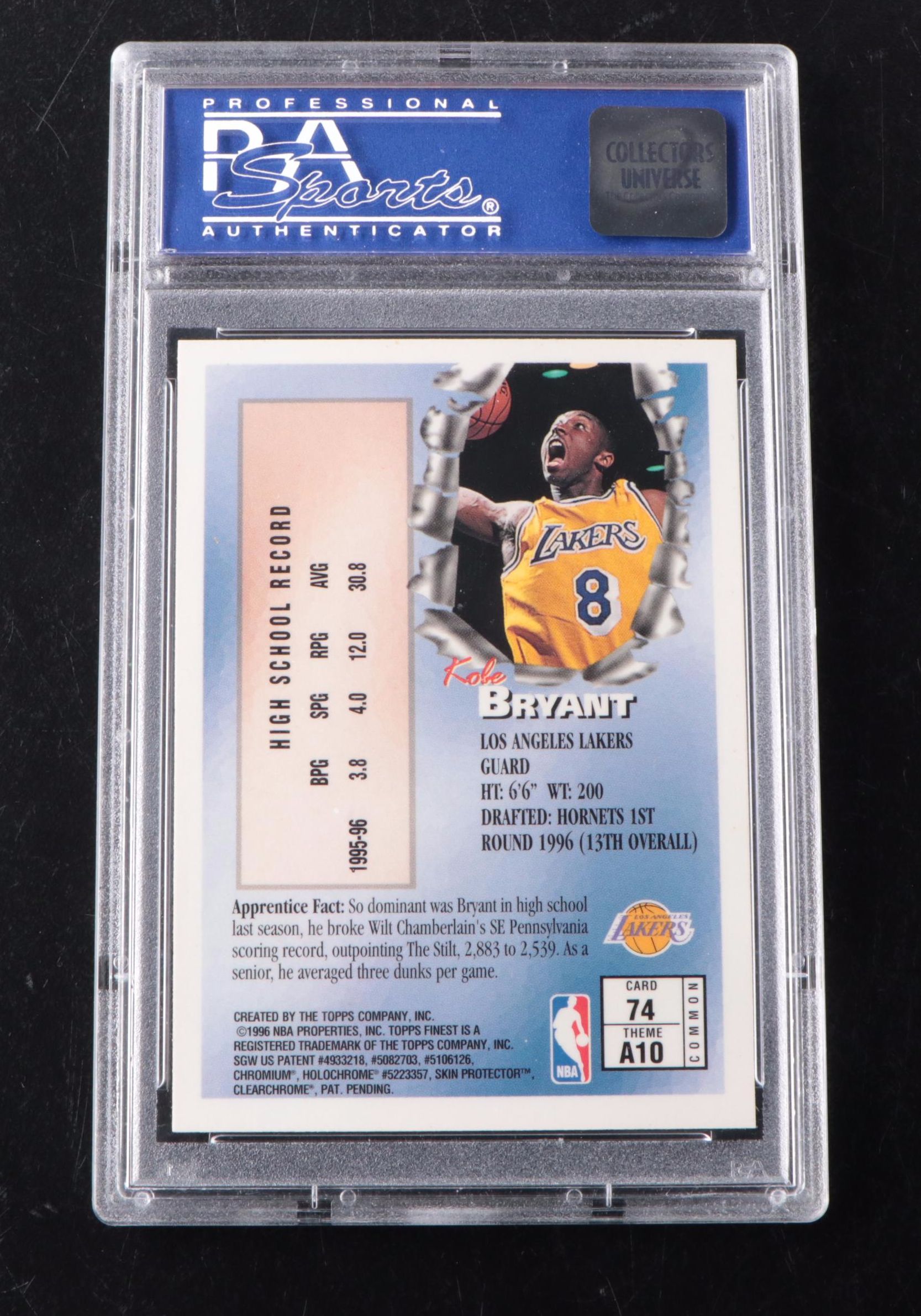 1996 Topps Finest Kobe Bryant Rookie Card #74 Graded PSA 9