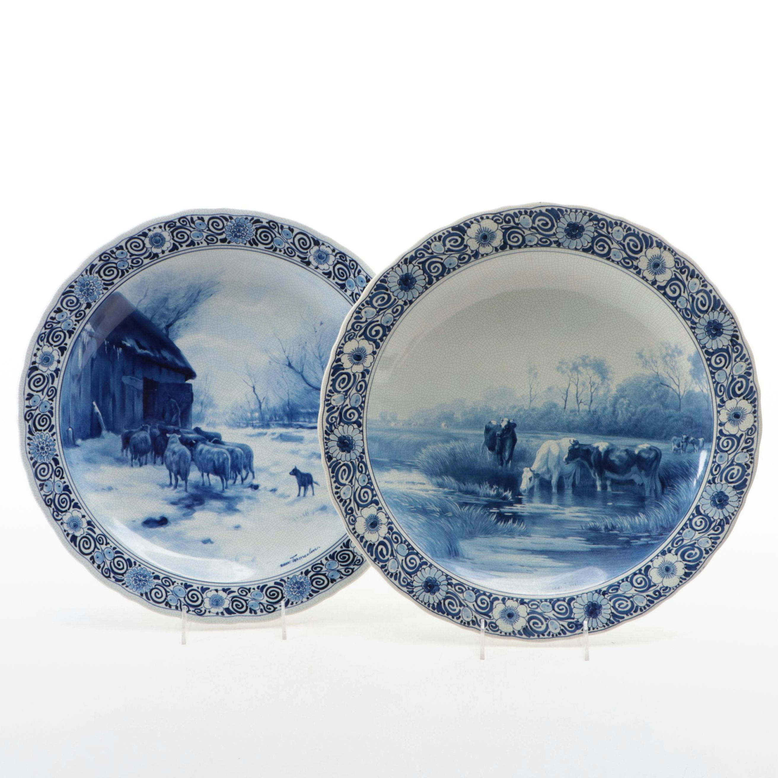 Royal Sphinx Delft Cattle Motif Decorative Blue and White Chargers