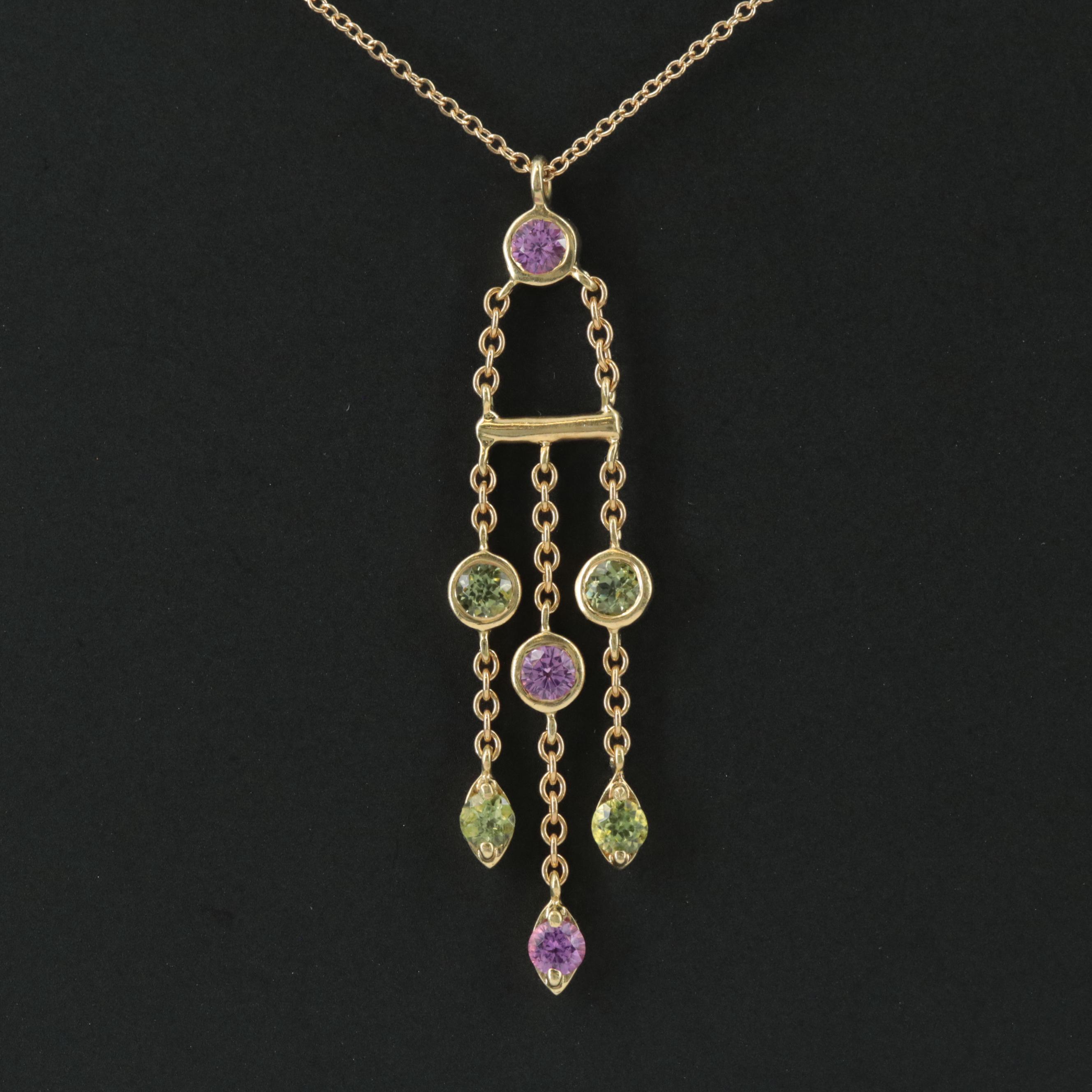Tiffany & Co. 18K Pink Sapphire and Peridot Lavalier Necklace