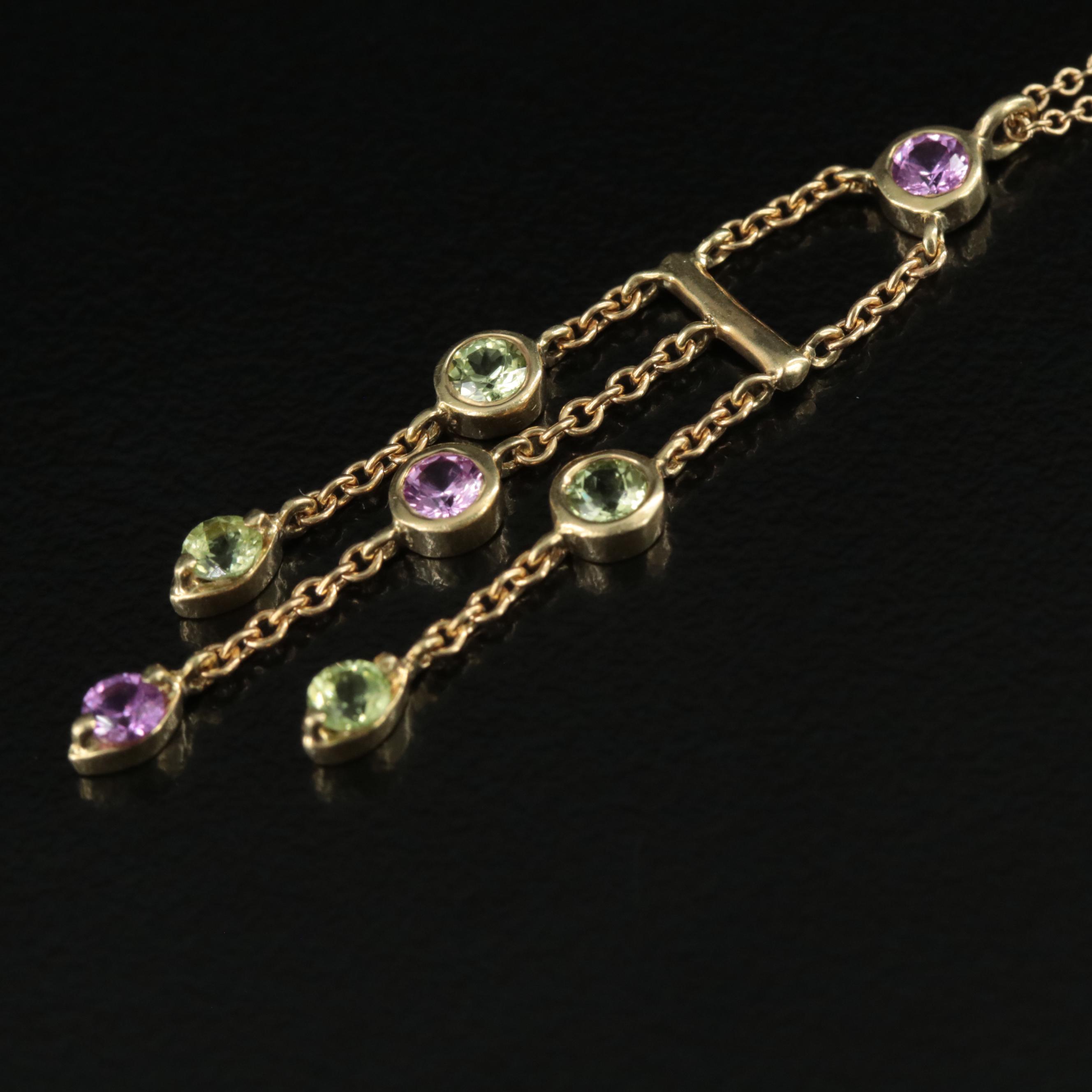 Tiffany & Co. 18K Pink Sapphire and Peridot Lavalier Necklace