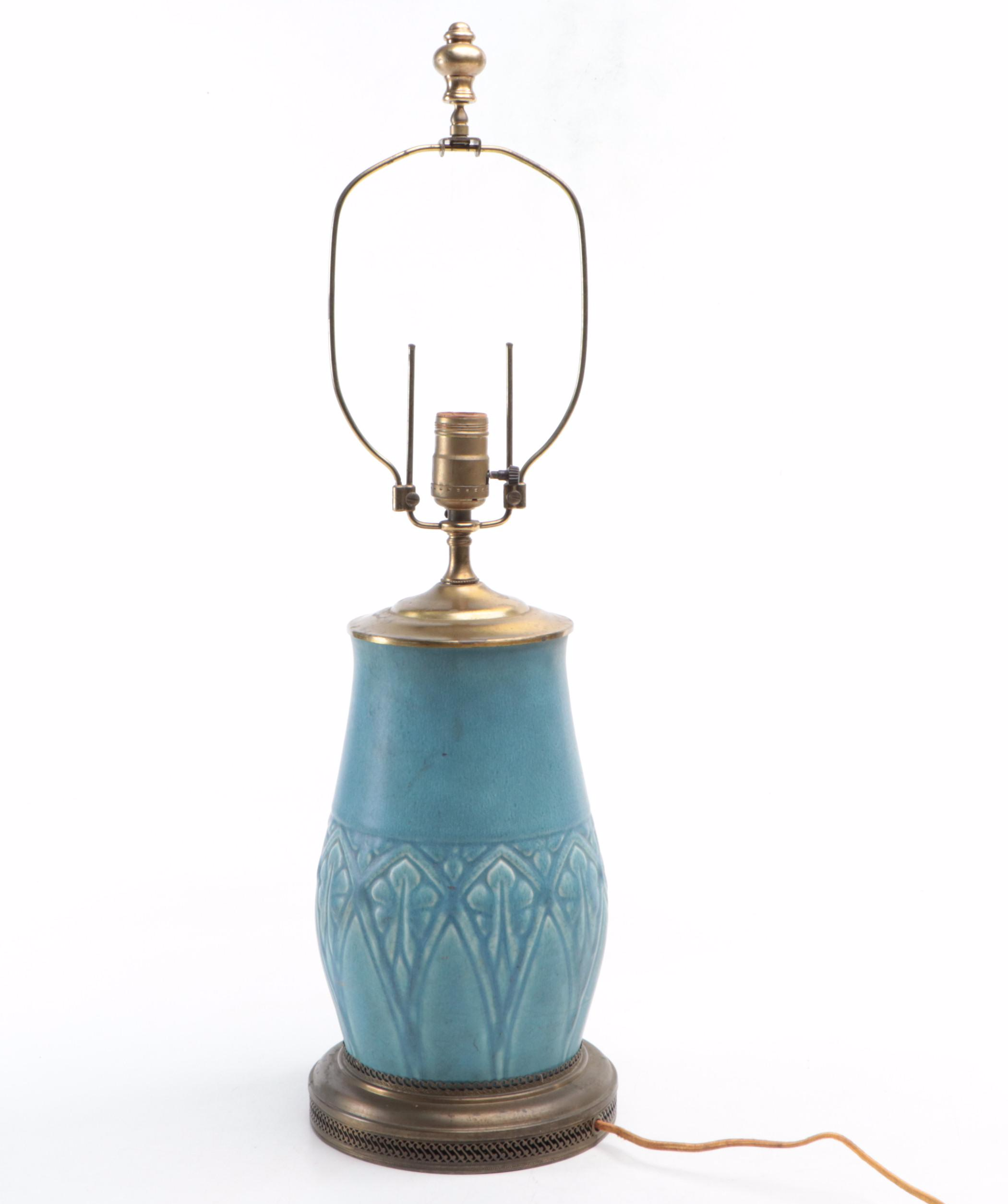 Arts and Crafts Blue Matte Glaze Lamp Attributed to Rookwood Pottery