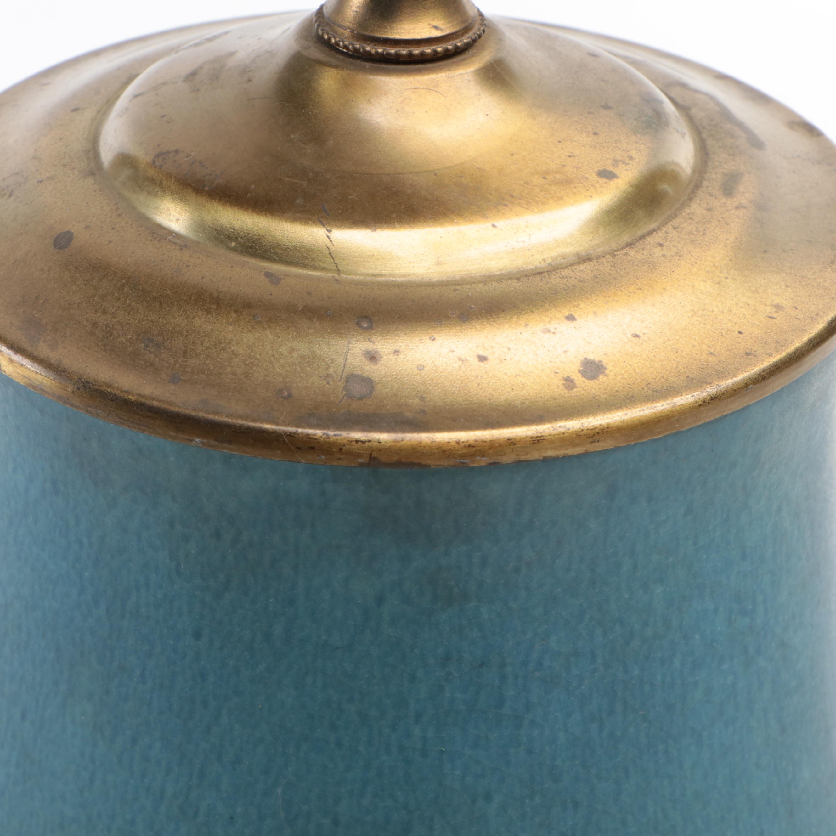 Arts and Crafts Blue Matte Glaze Lamp Attributed to Rookwood Pottery