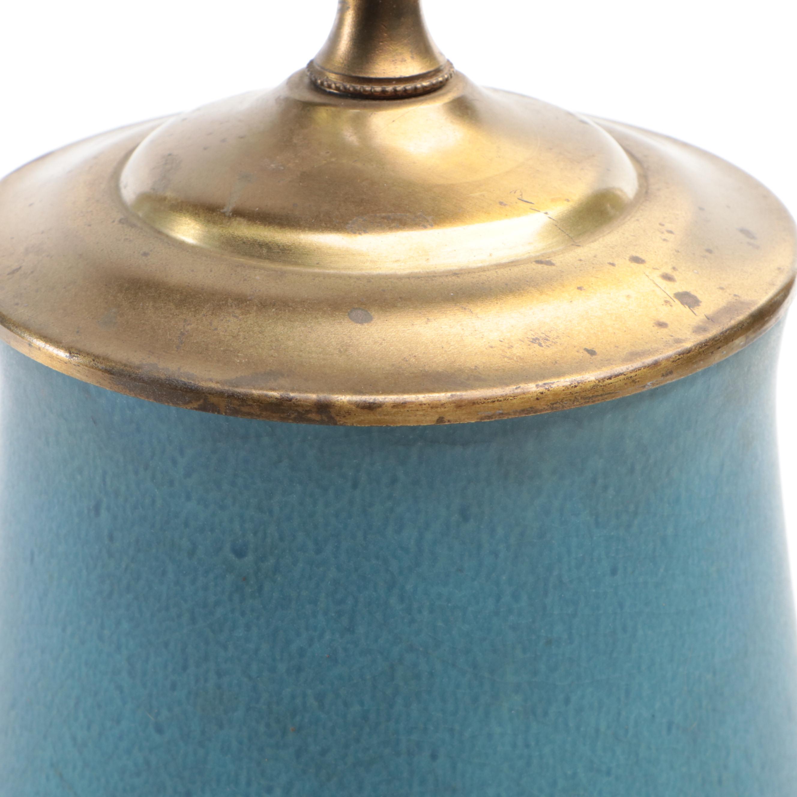 Arts and Crafts Blue Matte Glaze Lamp Attributed to Rookwood Pottery