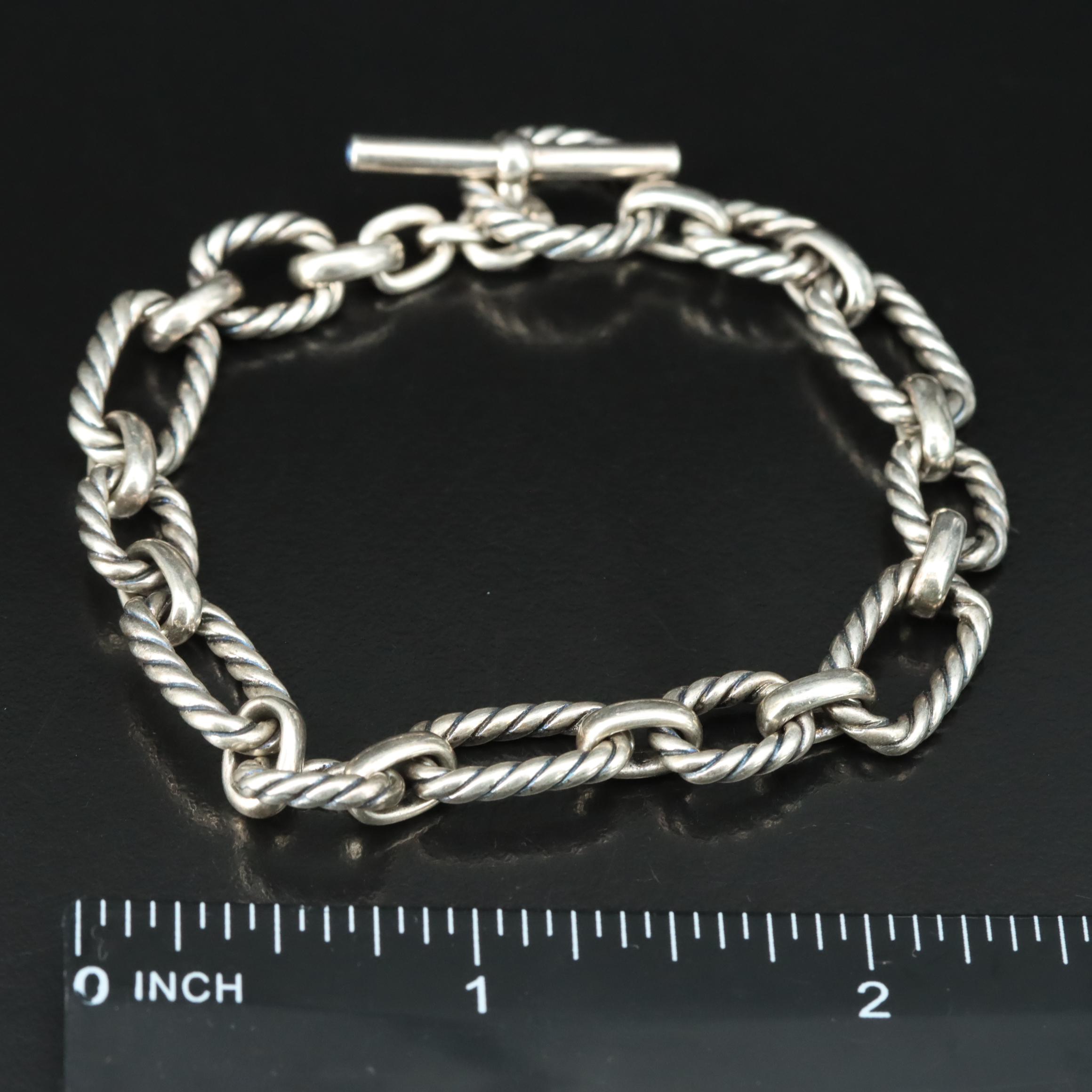 David Yurman Sterling Cable Cushion Link Toggle Bracelet with Sapphire Accents