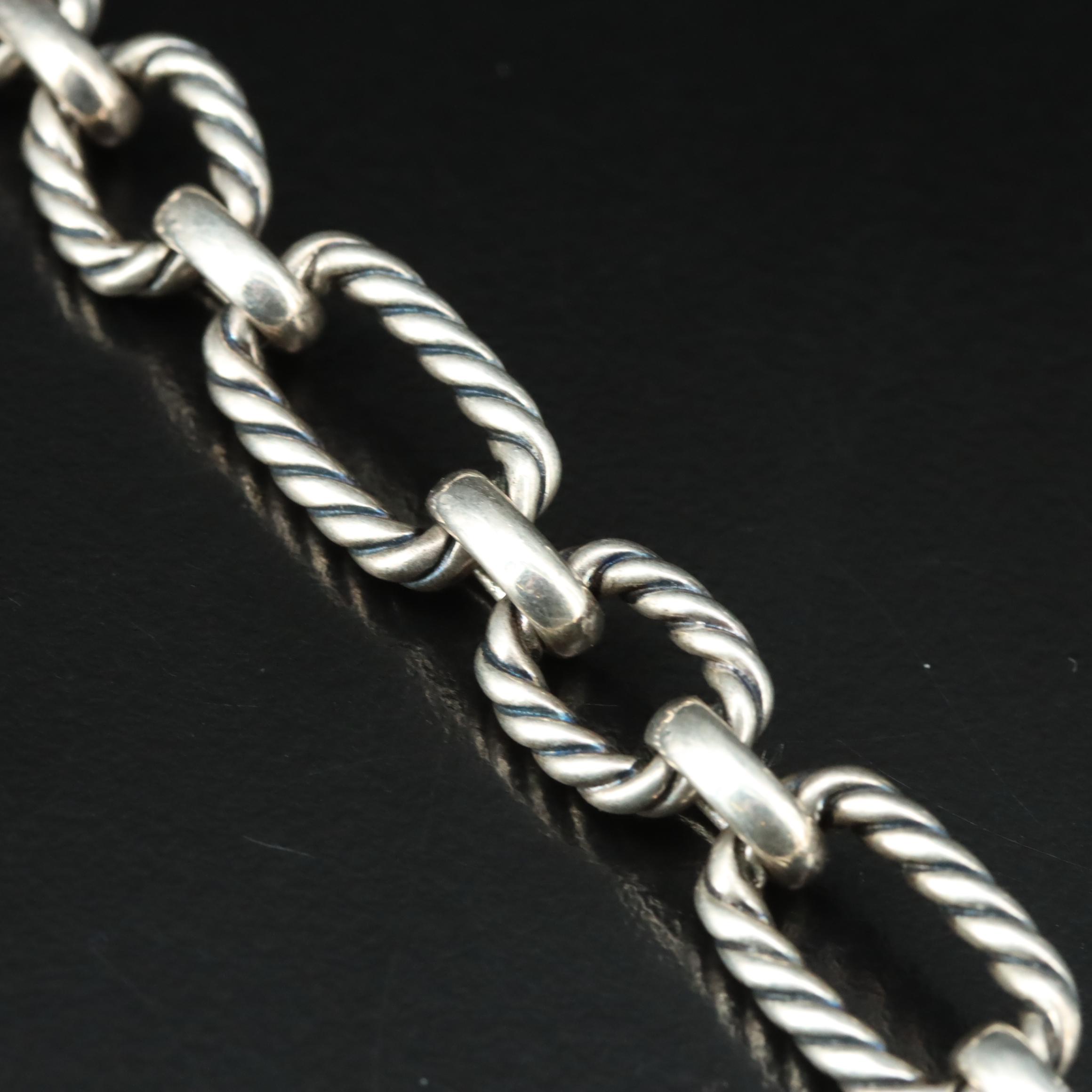 David Yurman Sterling Cable Cushion Link Toggle Bracelet with Sapphire Accents