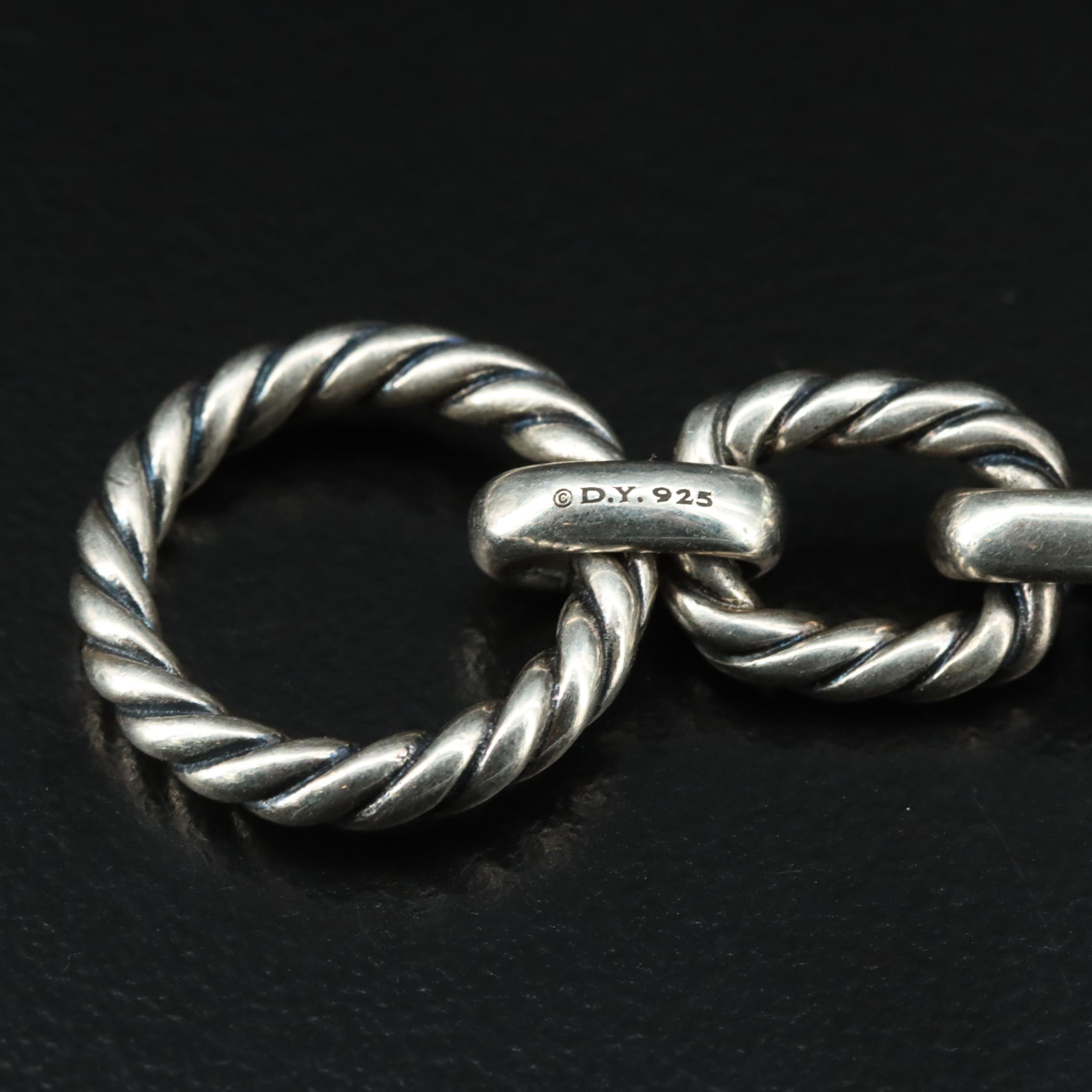 David Yurman Sterling Cable Cushion Link Toggle Bracelet with Sapphire Accents