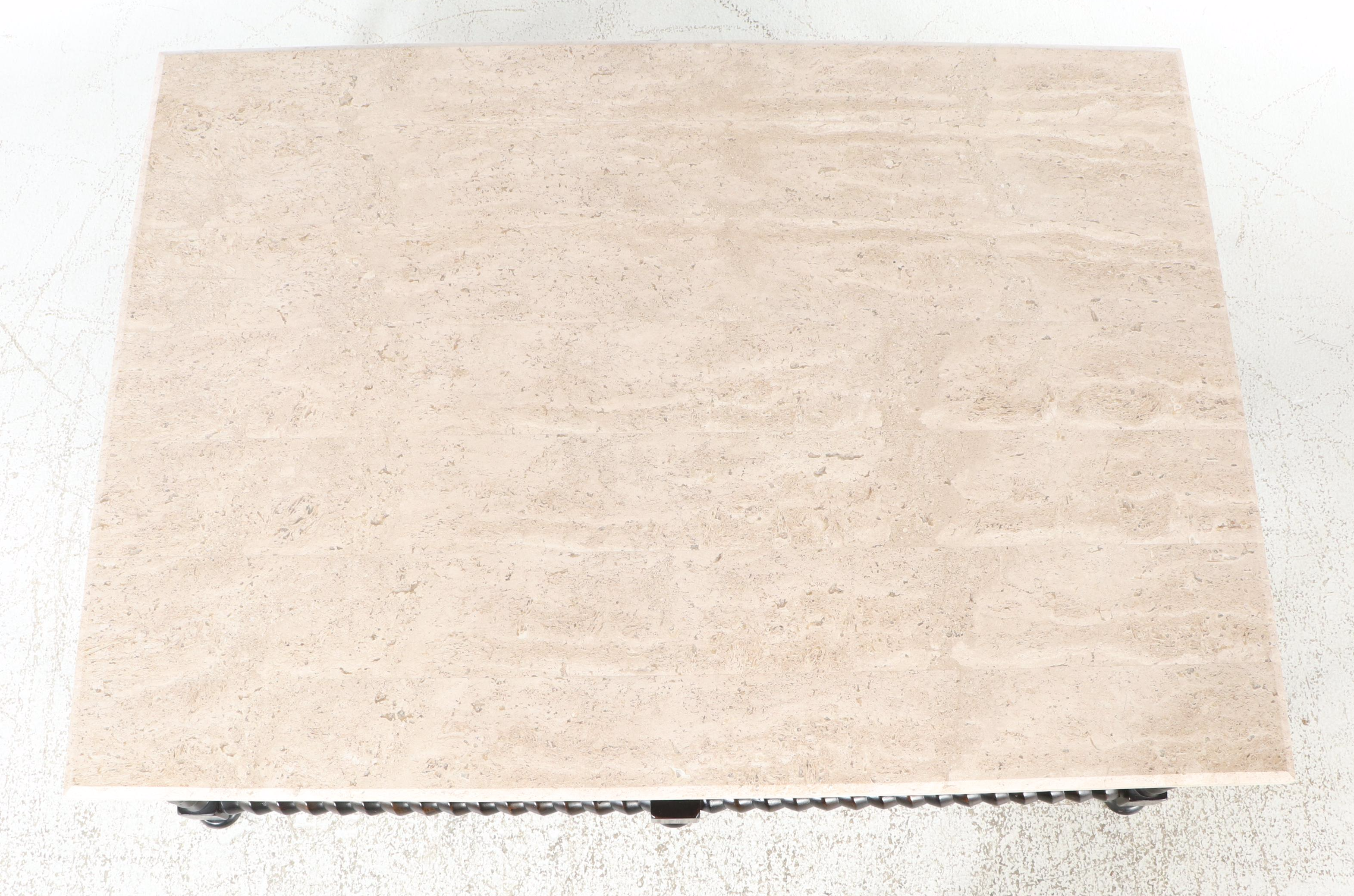 Bernhardt "Cordova" Ebonized Hardwood and Laminated Travertine Coffee Table