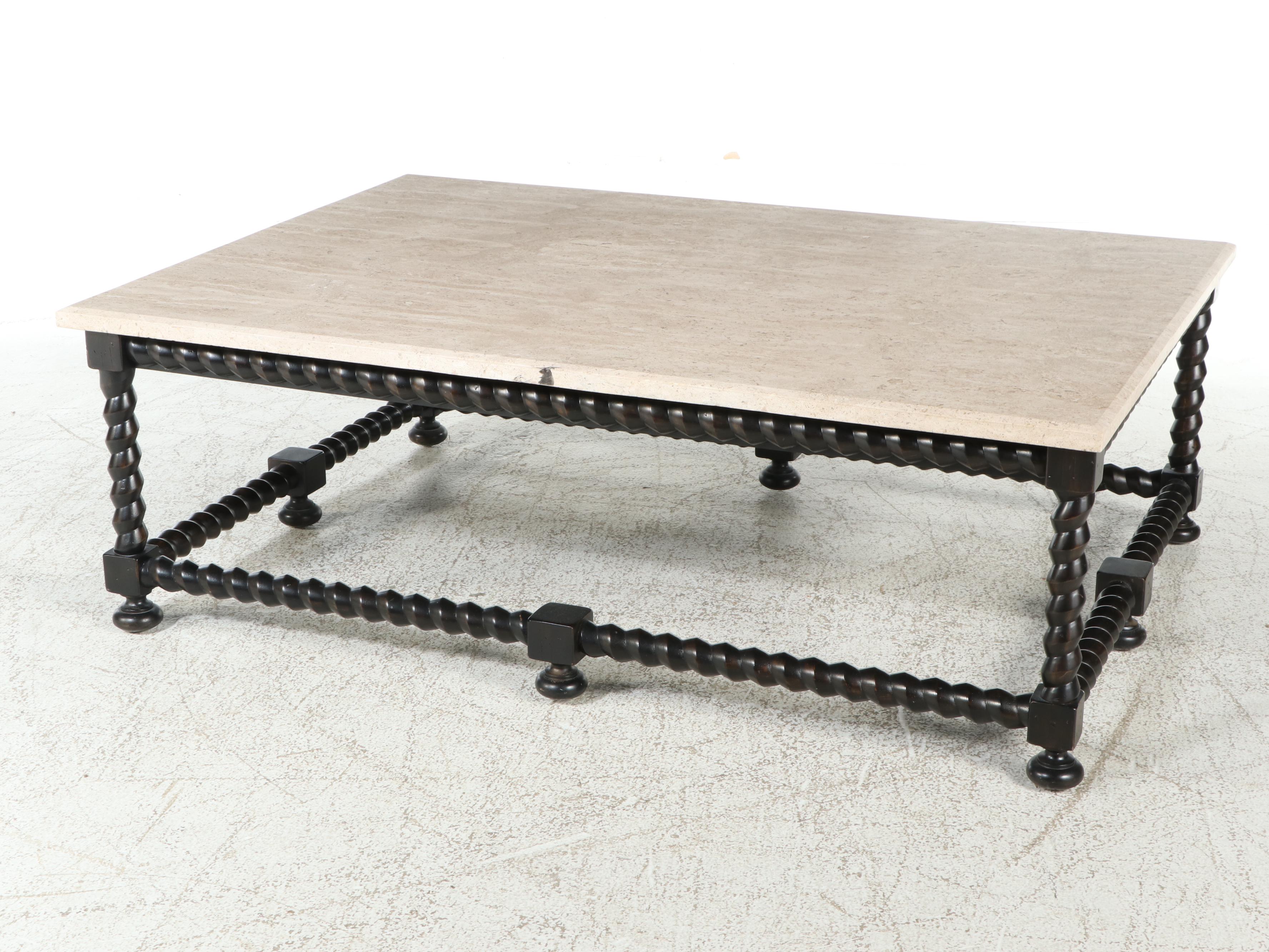 Bernhardt "Cordova" Ebonized Hardwood and Laminated Travertine Coffee Table