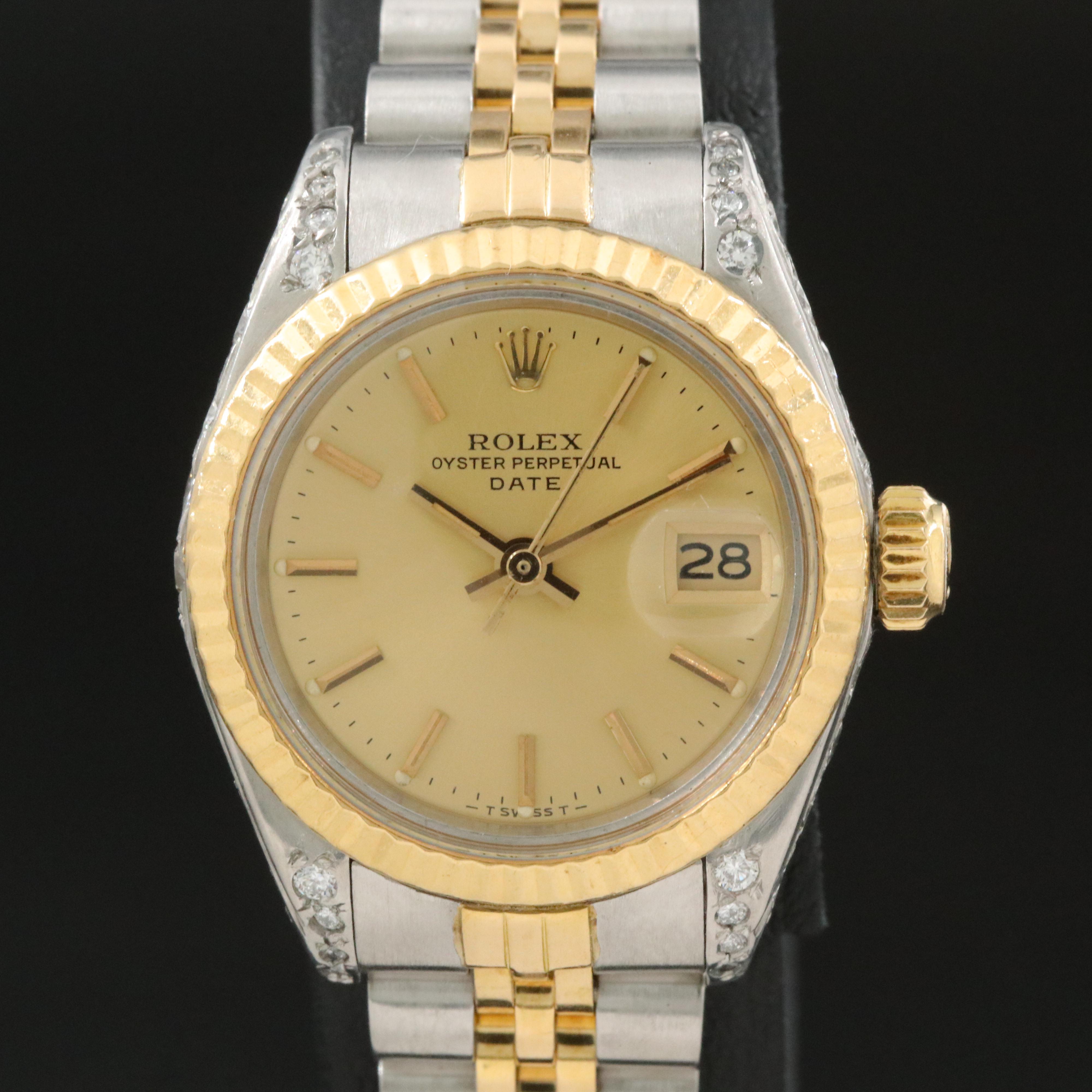 1984 Rolex Oyster Perpetual Date Custom 1.10 CTW Diamond Watch
