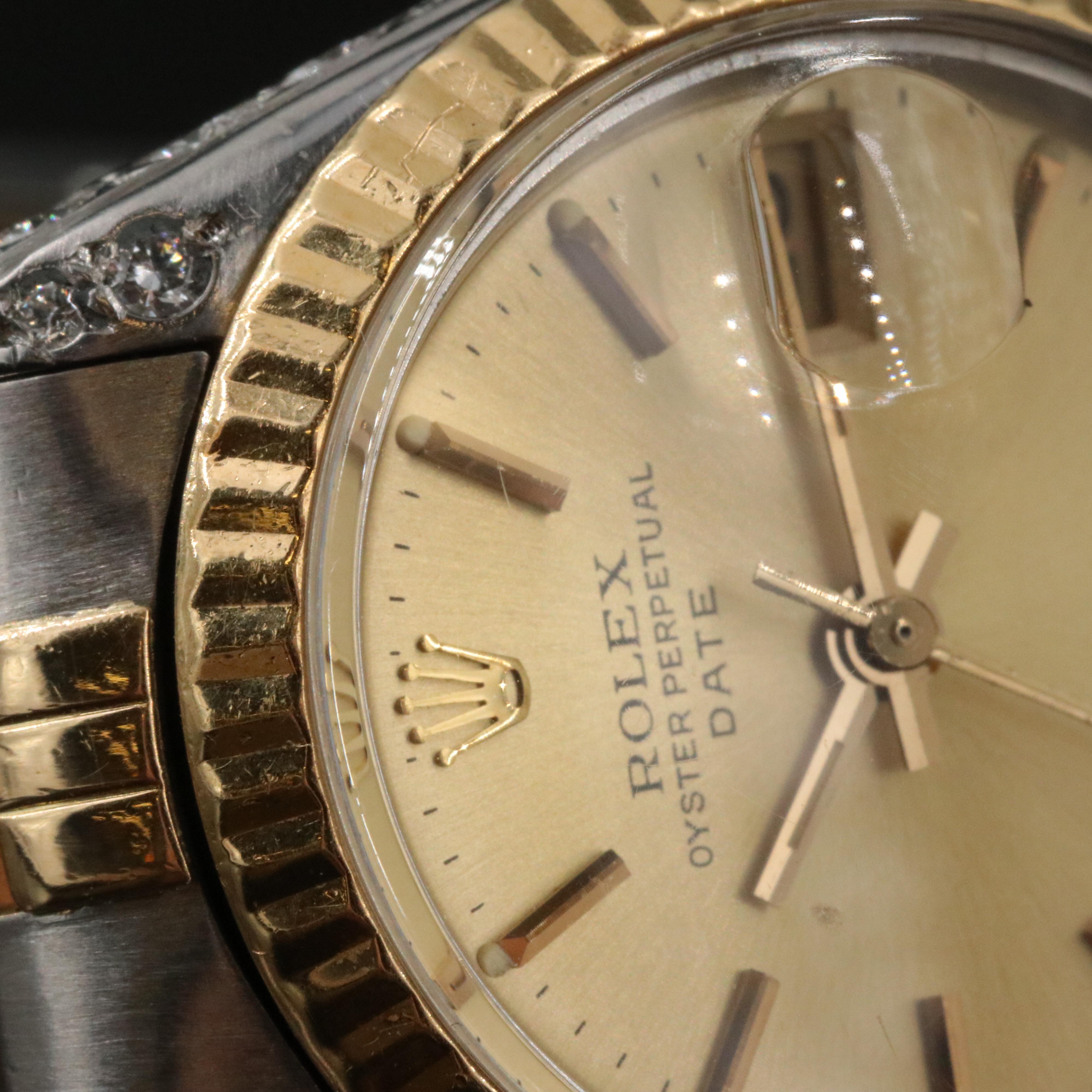 1984 Rolex Oyster Perpetual Date Custom 1.10 CTW Diamond Watch