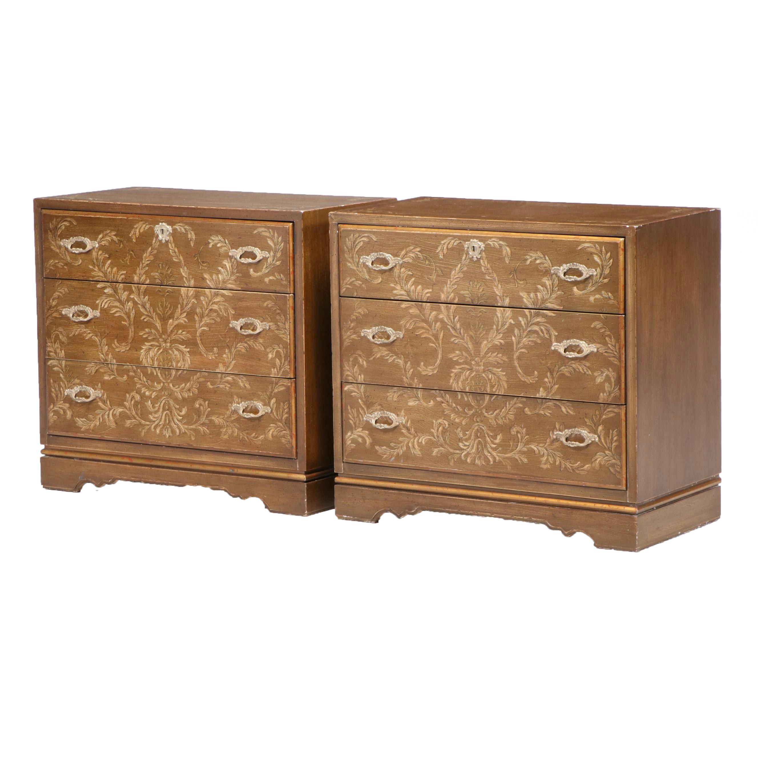 Pair of Drexel Heritage "Sketchbook" Painted Three-Drawer Bedside Chests