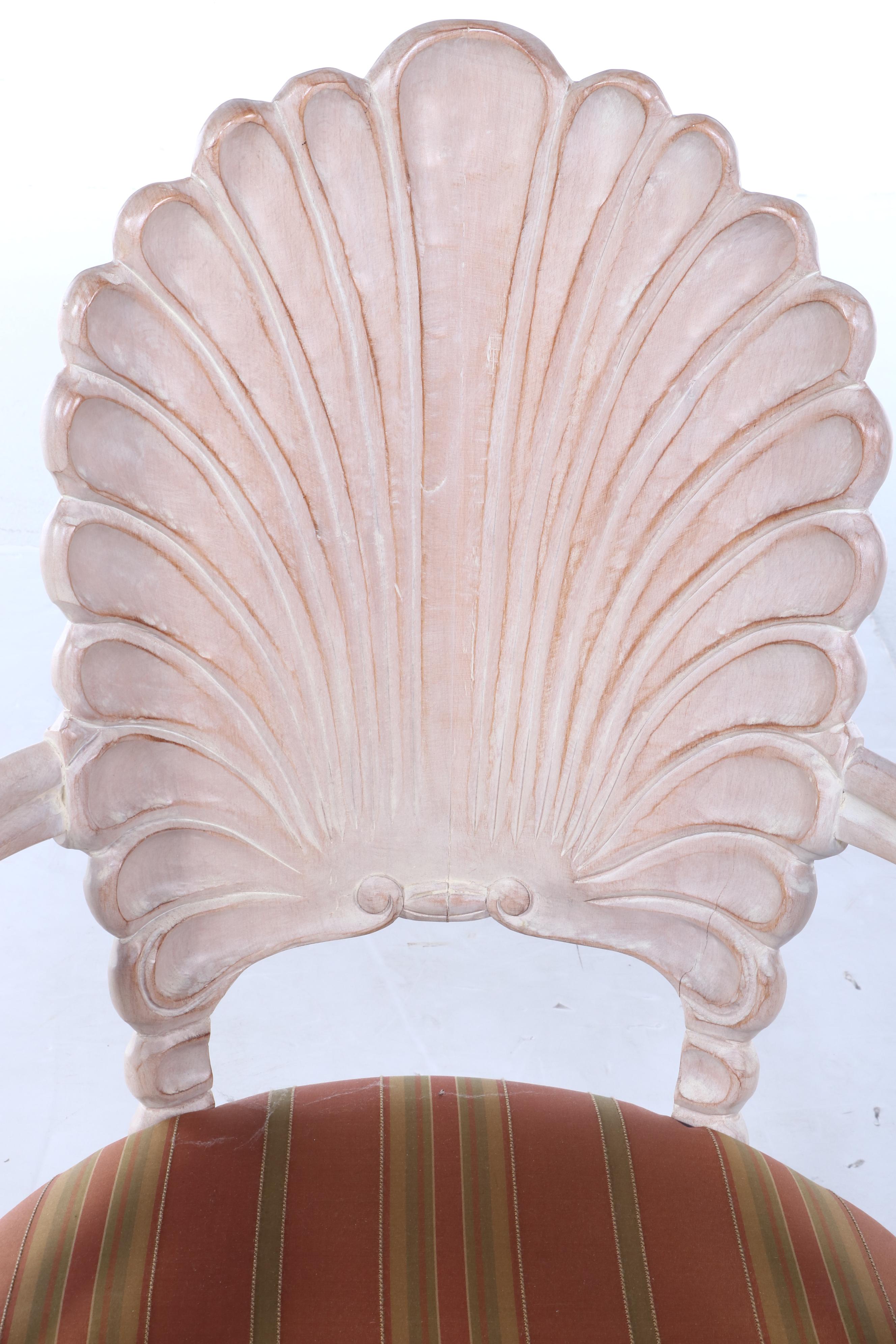 Venetian Style Carved Wood Shell Back Armchair