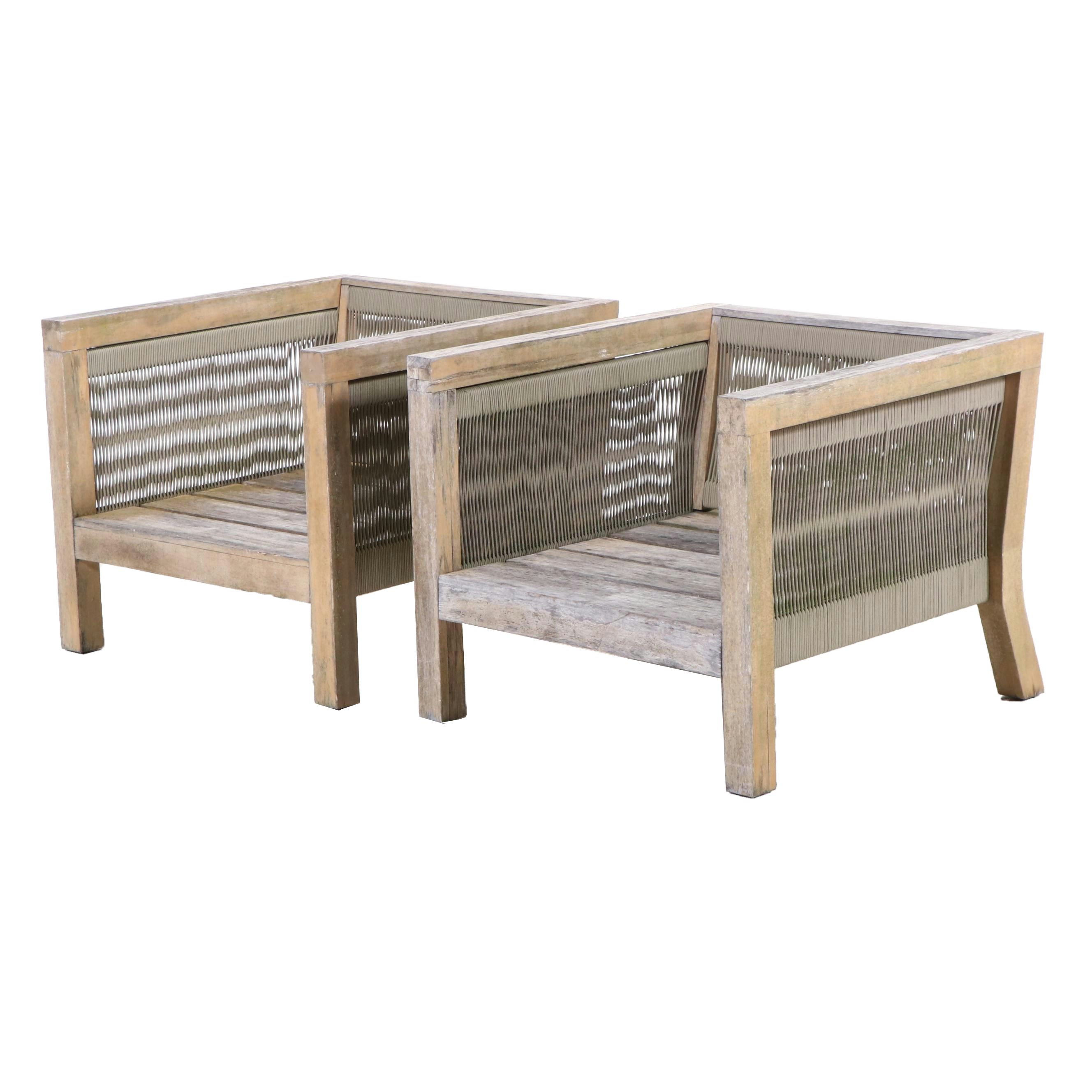 Pair of Wood and Rope Patio Chairs