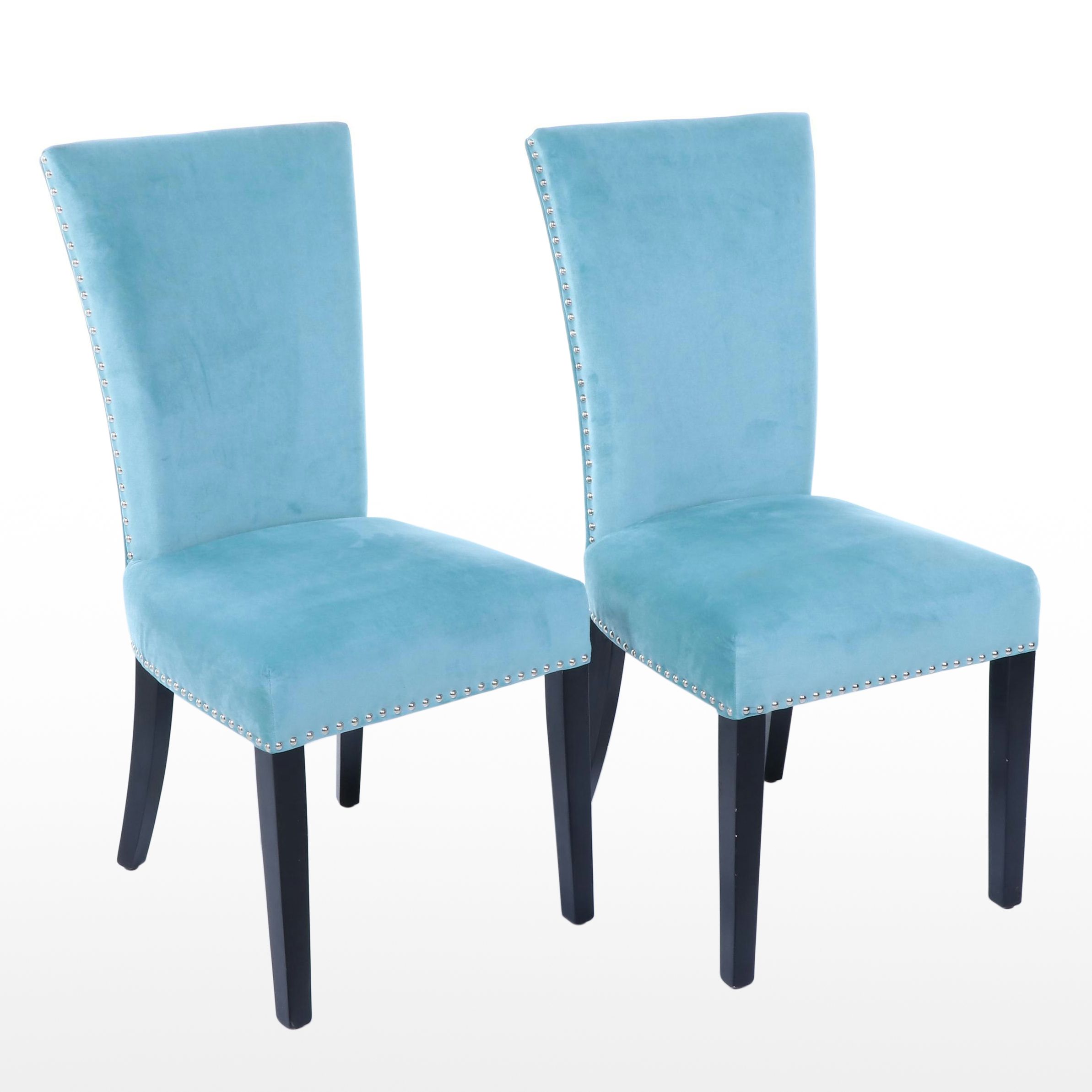 Pair of Ross Ebonized and Upholstered Side Chairs with Nailheads