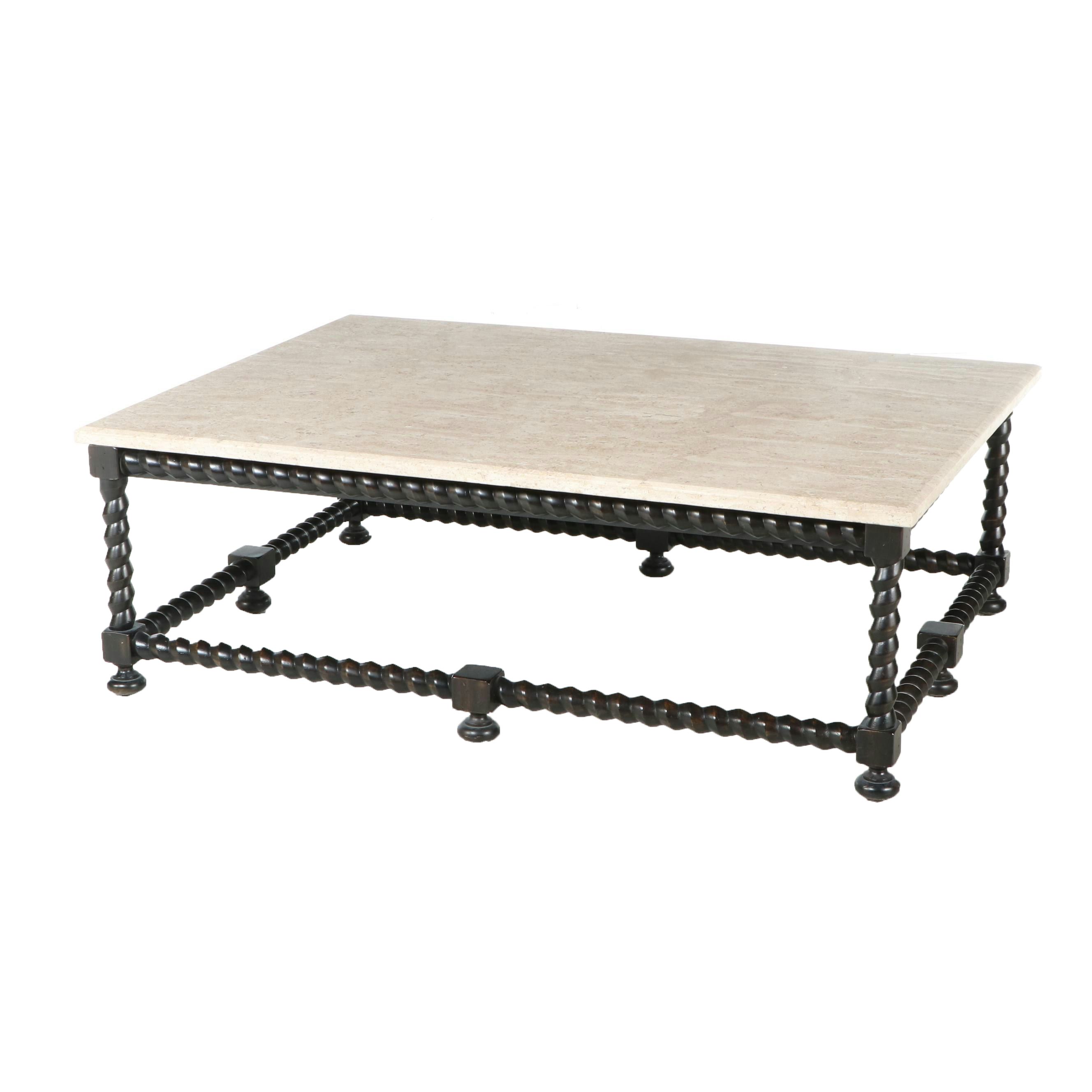 Bernhardt "Cordova" Ebonized Hardwood and Laminated Travertine Coffee Table
